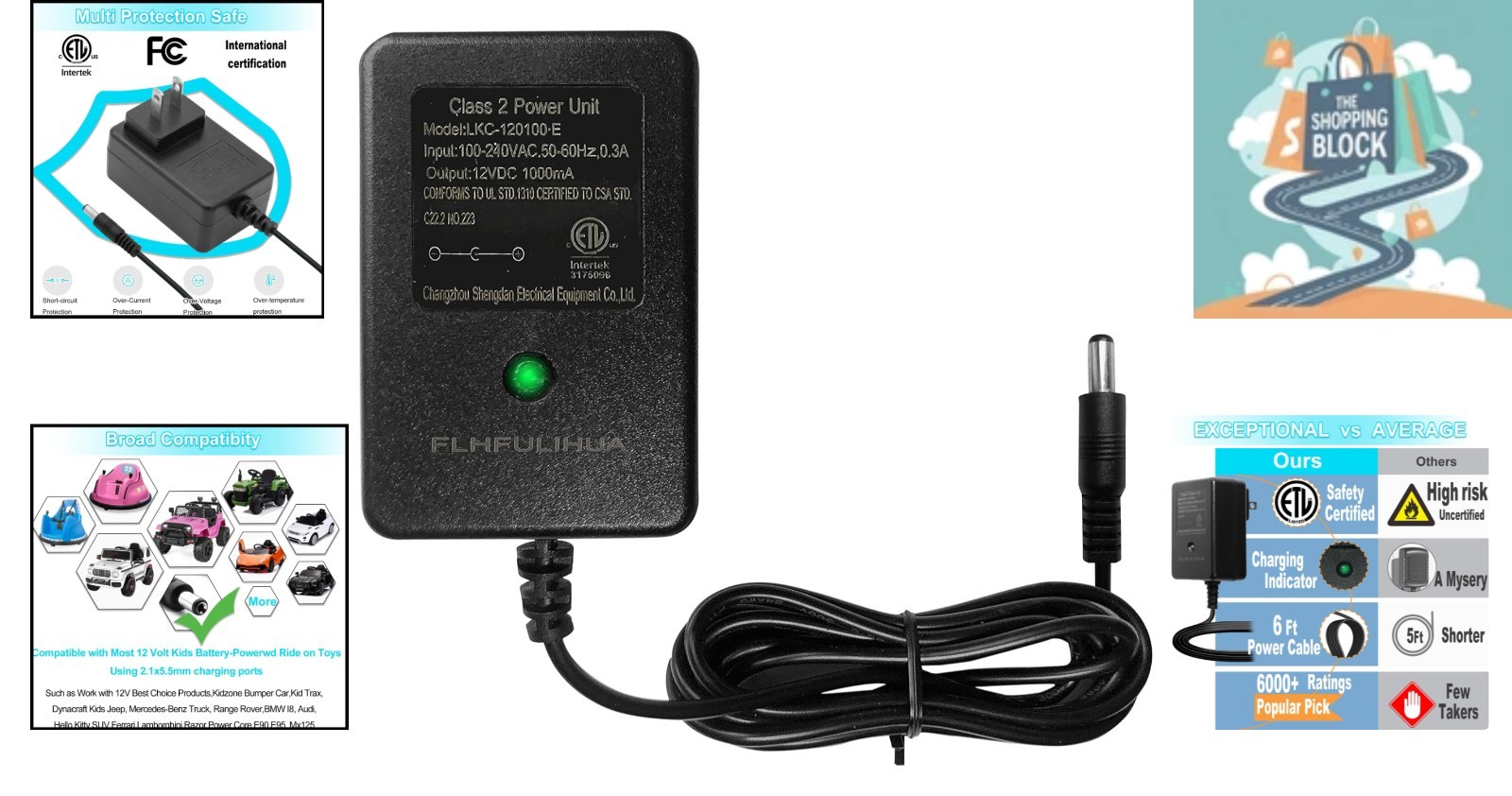 12V Kids Ride-On Battery Charger for Toys, Universal, Listed