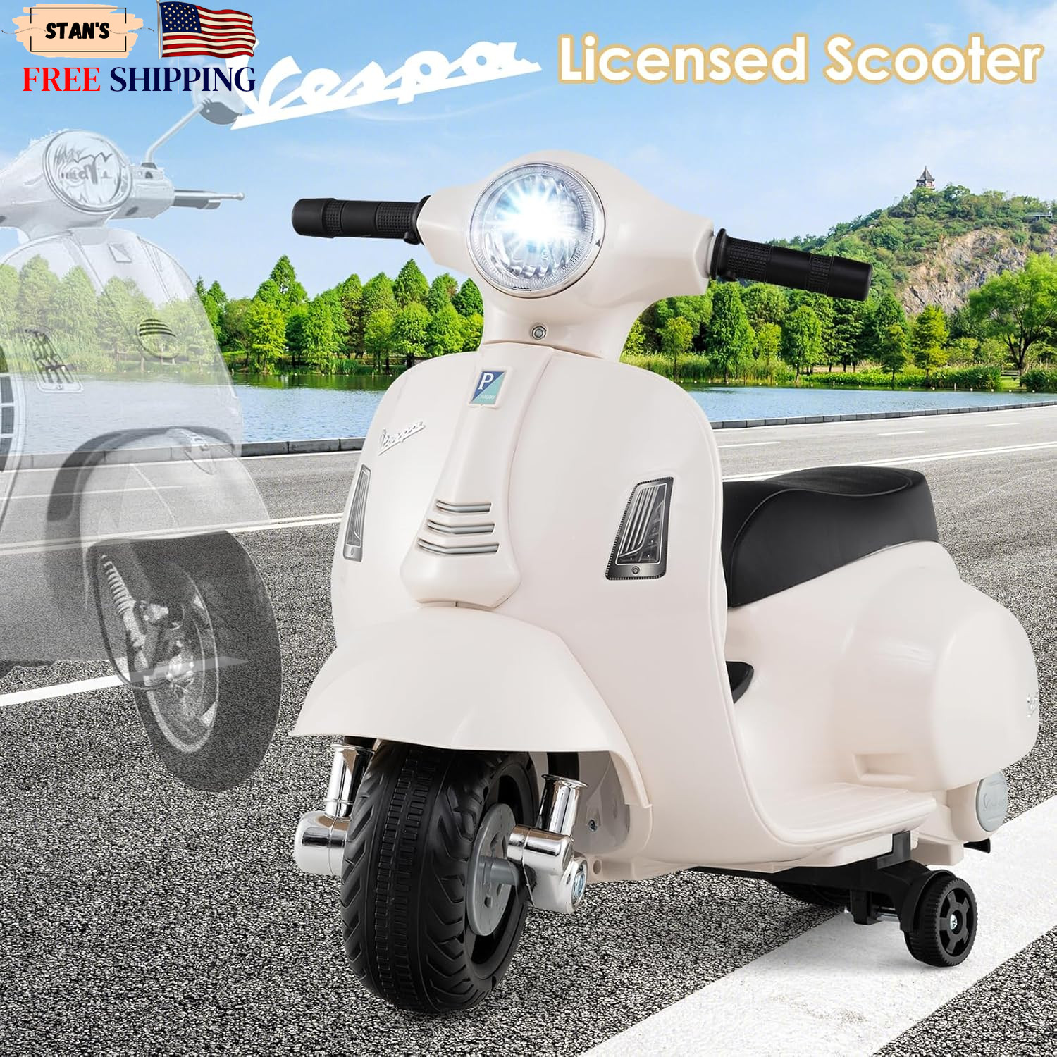 Licensed Vespa Scooter Kids Motorcycle by 6V Ride on Electric Motorcycle wit…