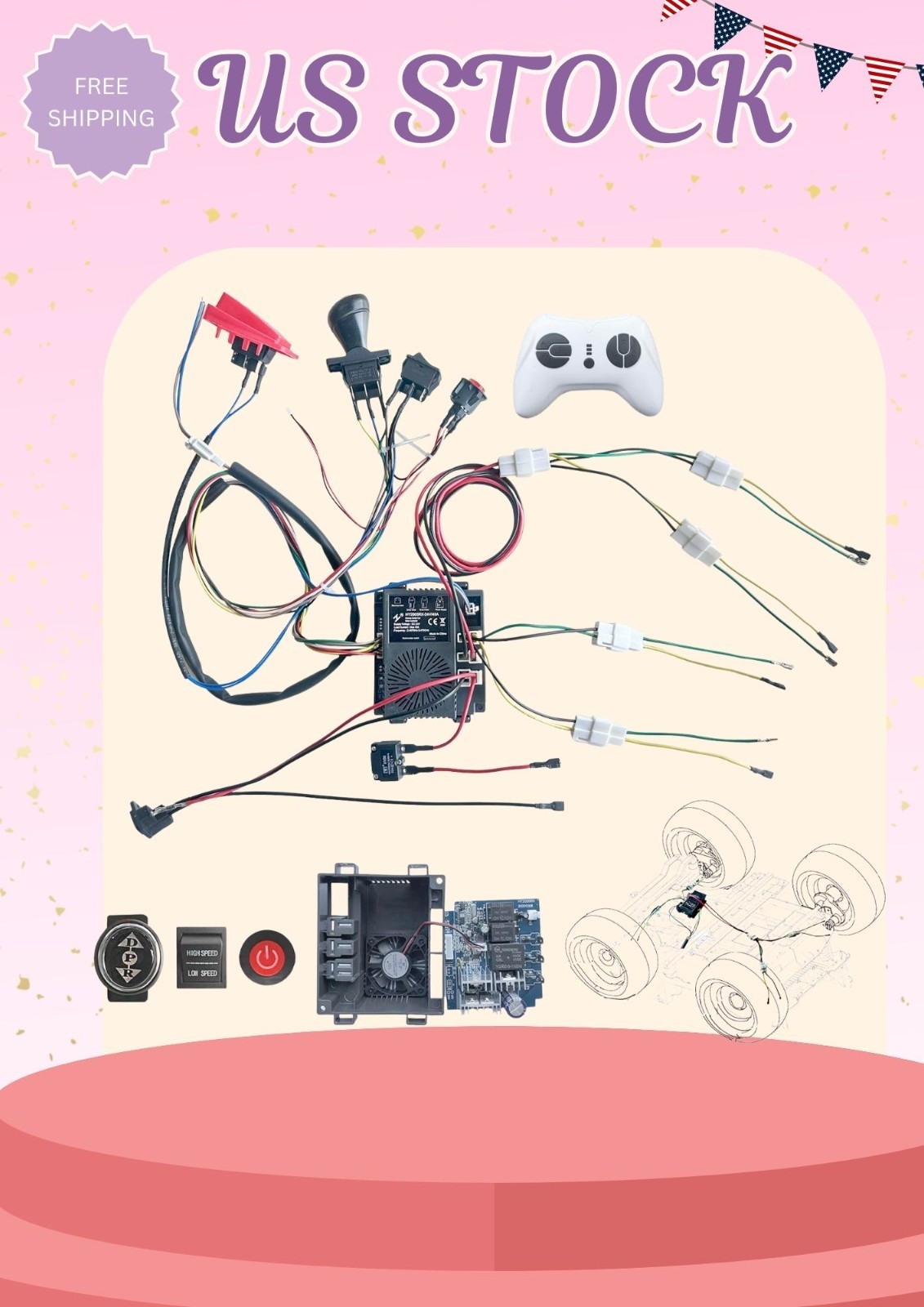 24 Volt DIY Wire Harness Kit for Kid’s Ride On Car – 2.4G Controller & Switch