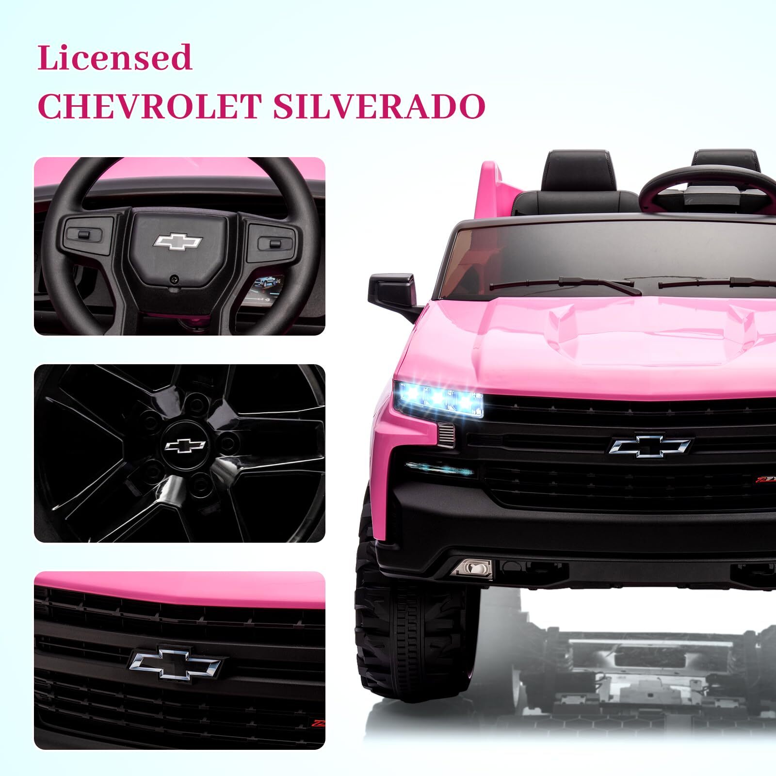 Ride On Toys 24V 2-Seater for Licensed Chevrolet Silverado 3 Speeds MP3 Player