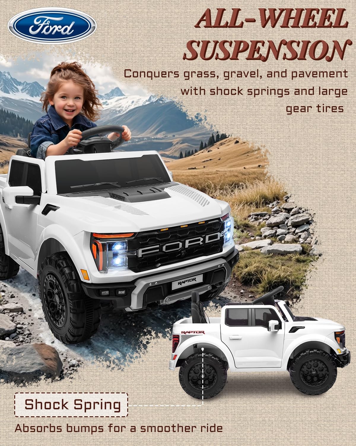 First Ride On Licensed Ford F-150 Raptor 12V Kids Ride On Truck Ride On Toys