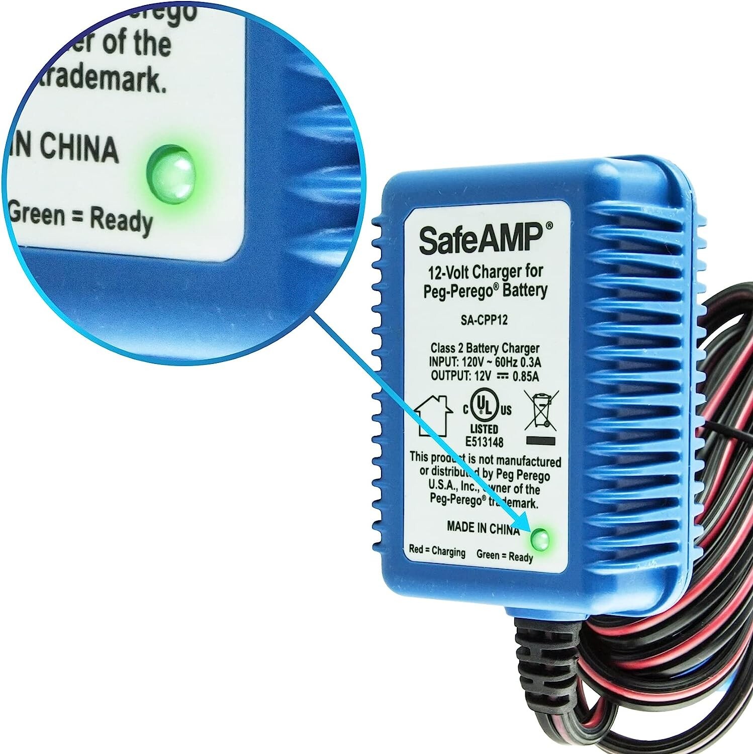 SafeAMP 12 Volt UL LISTED Battery Charger Compatible With Peg 12V Battery Blue
