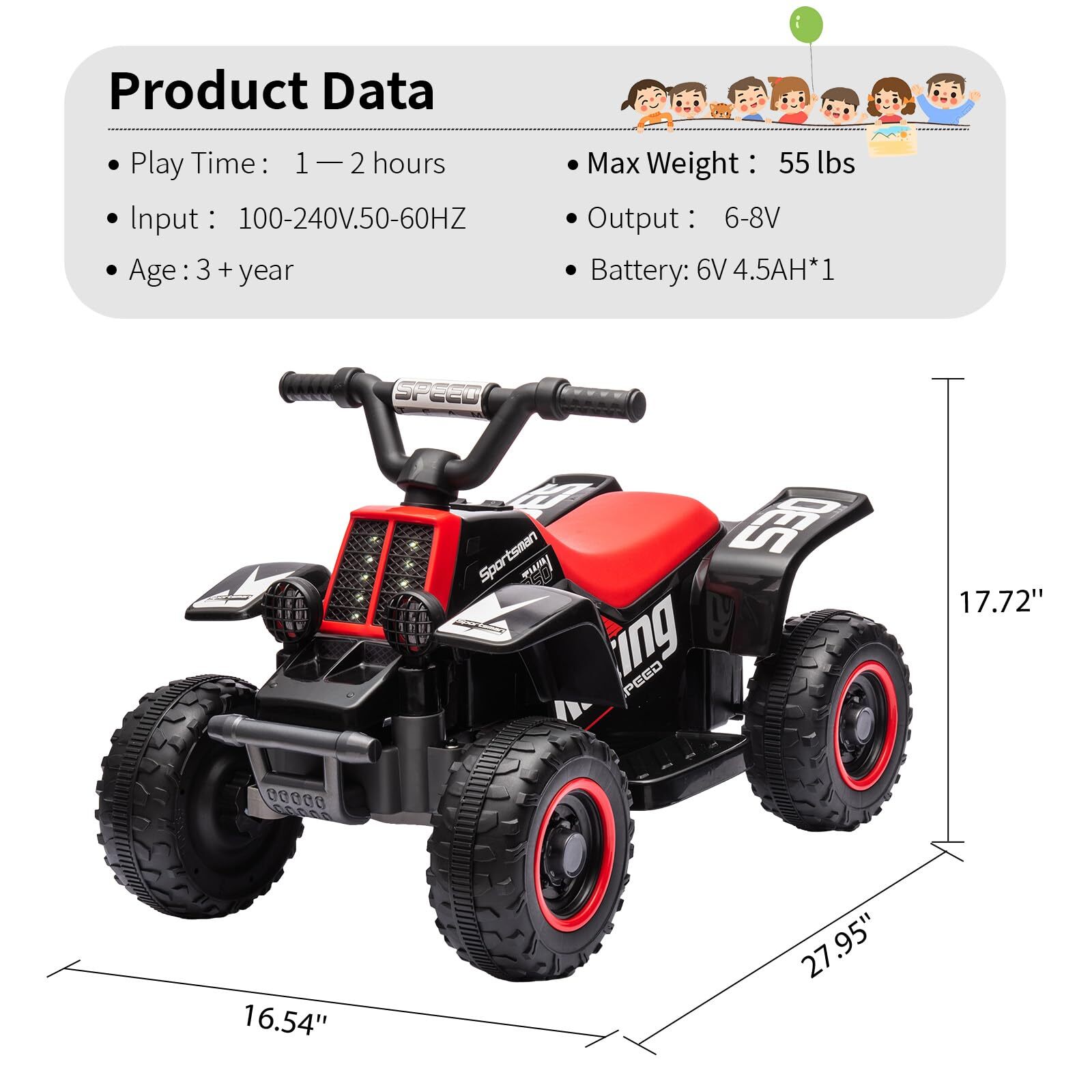 Electric Ride On 6V Kids ATV 4 Wheeler W/Led Lights for Toddlers Aged 1-3 Years