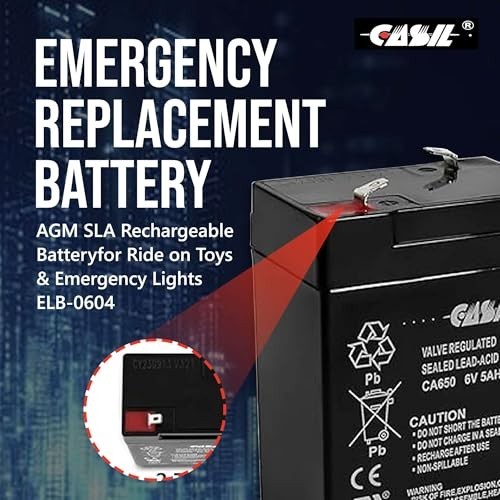6V 5Ah Rechargeable Battery Pack for Ride-On Toys, AGM SLA, Emergency Light, 4.5