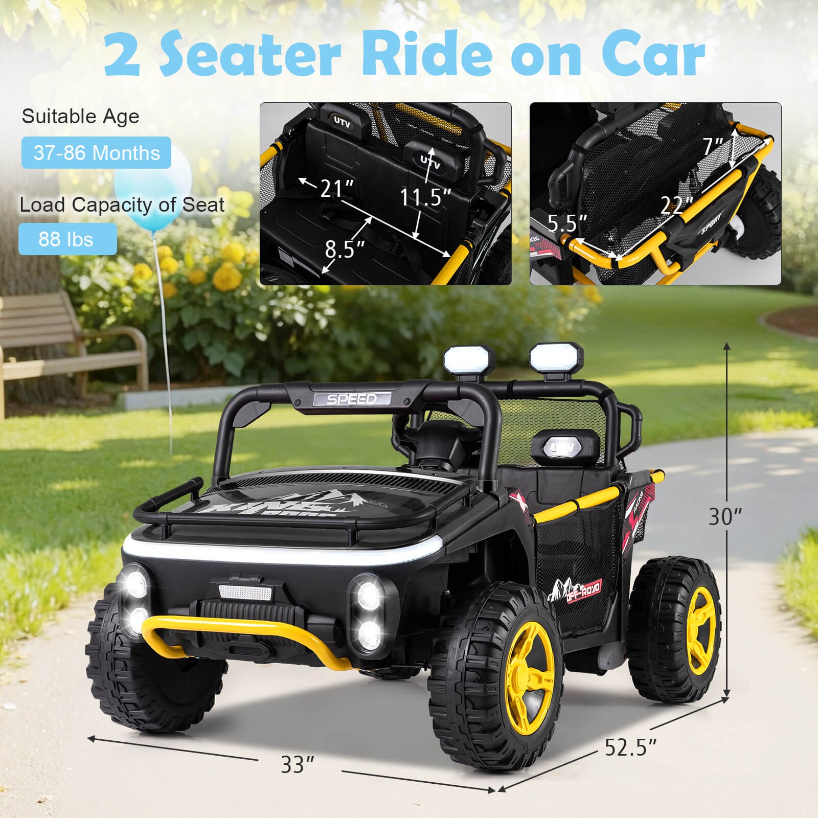 24V Ride on Toy for Big Kid’s 2 Seater Ride on UTV Truck Car w/ Remote Control