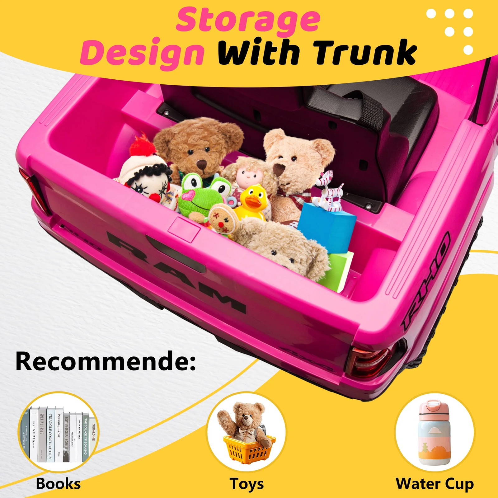 RAM 1500 Ride on Car Toy for Kids, 12V Powered Ride on Truck Toy with Remote Con
