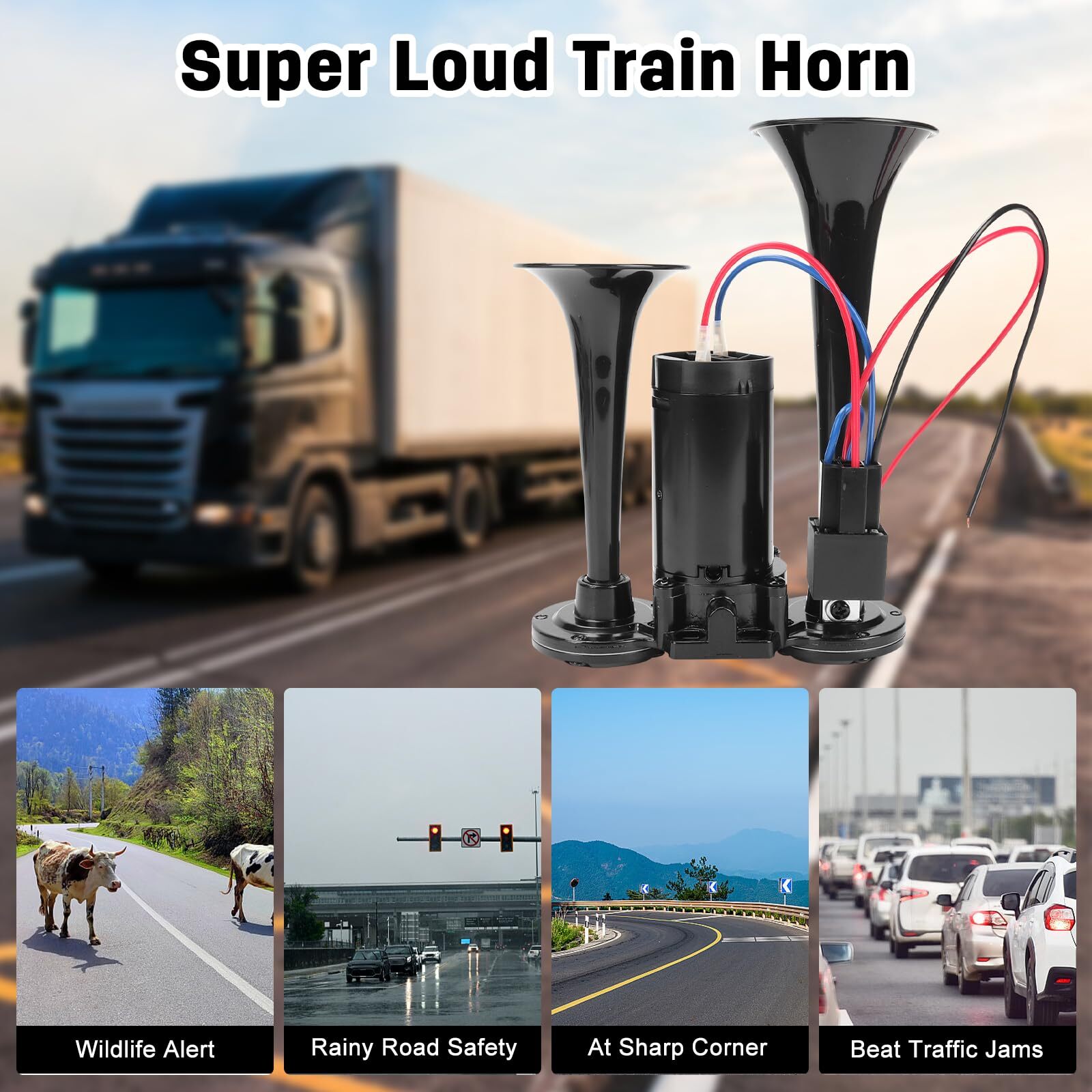 Air Horn for Truck Car Air Horns 150DB Super Loud Dual Electric Train Horns K…