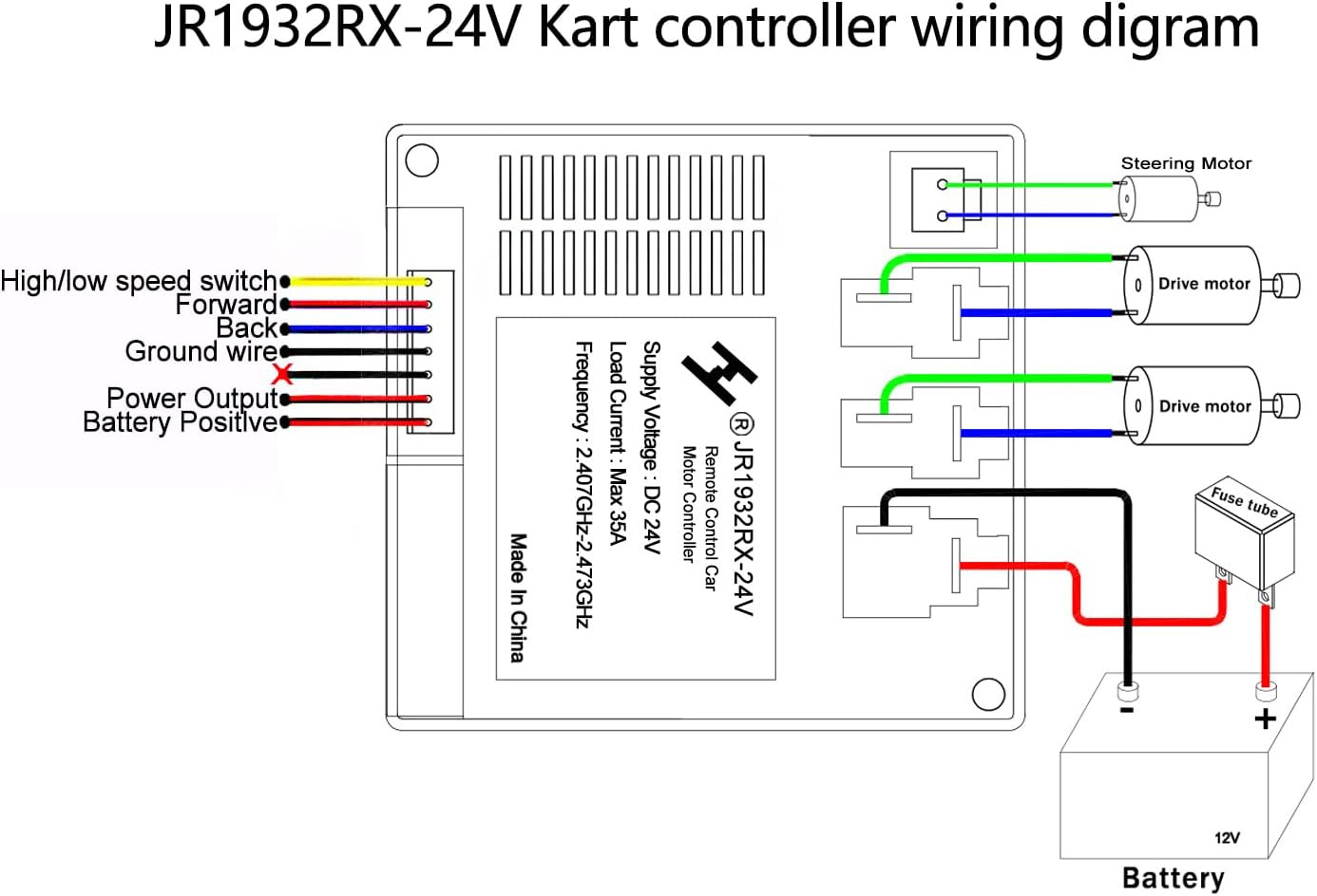 JR1932RX-24V Control Box with Remote Control for Power Wheels,24Volt High Power