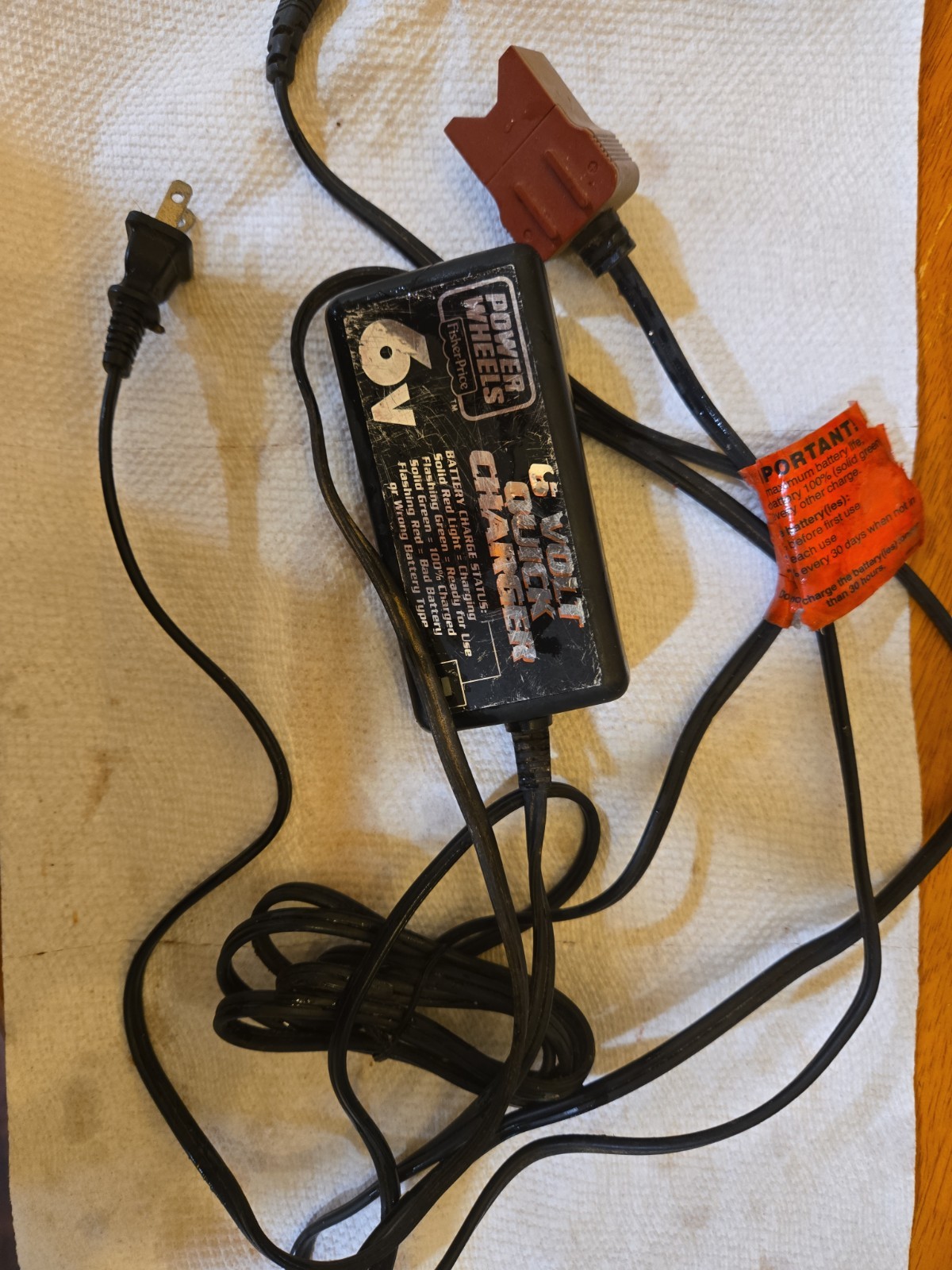 Power Wheels 6V Quick Charger Battery Charger Red Plug 00801-1484