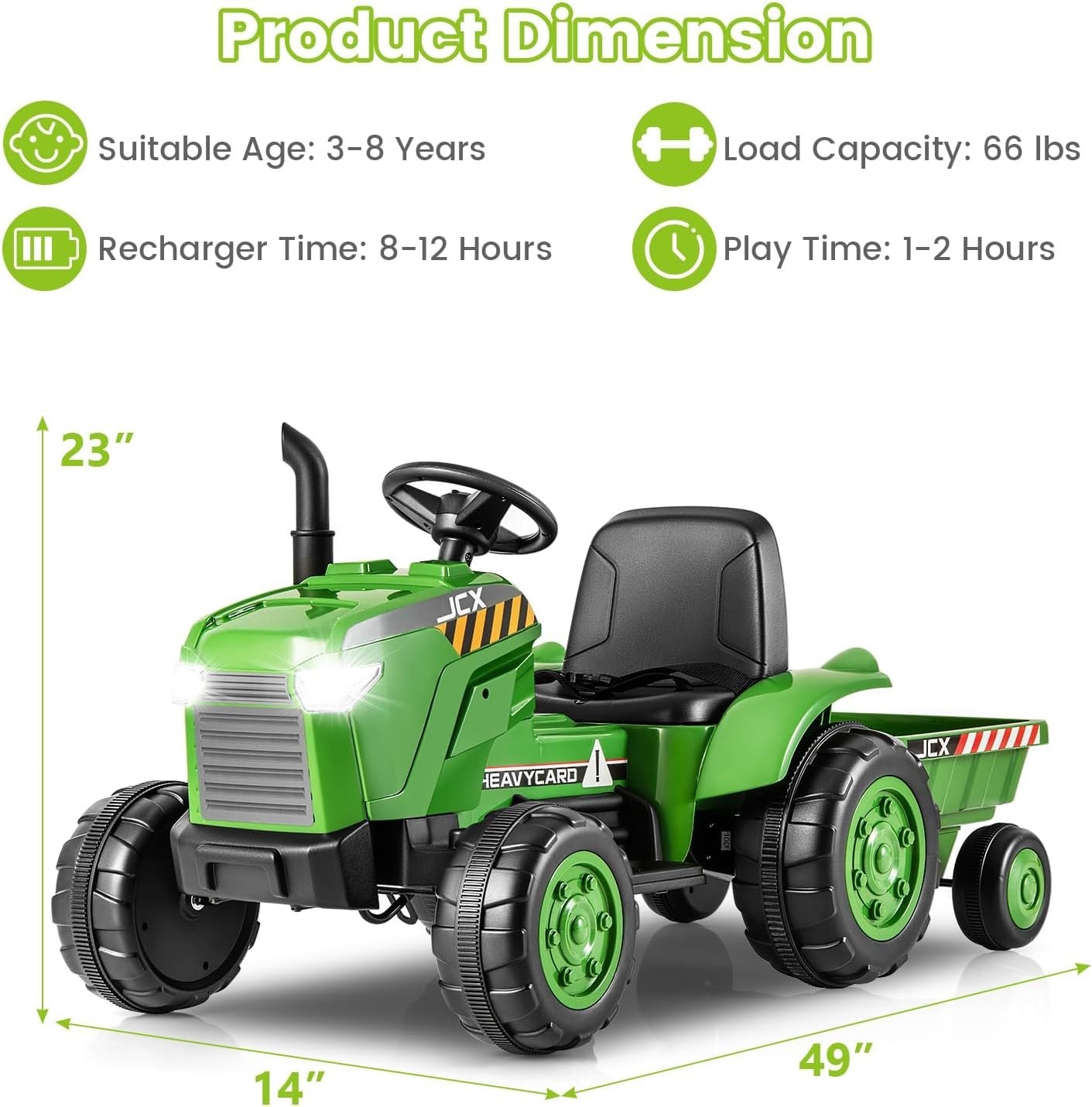 12V Kids Ride on Tractor,Battery Powered Motorized Electric Car with Trailer..