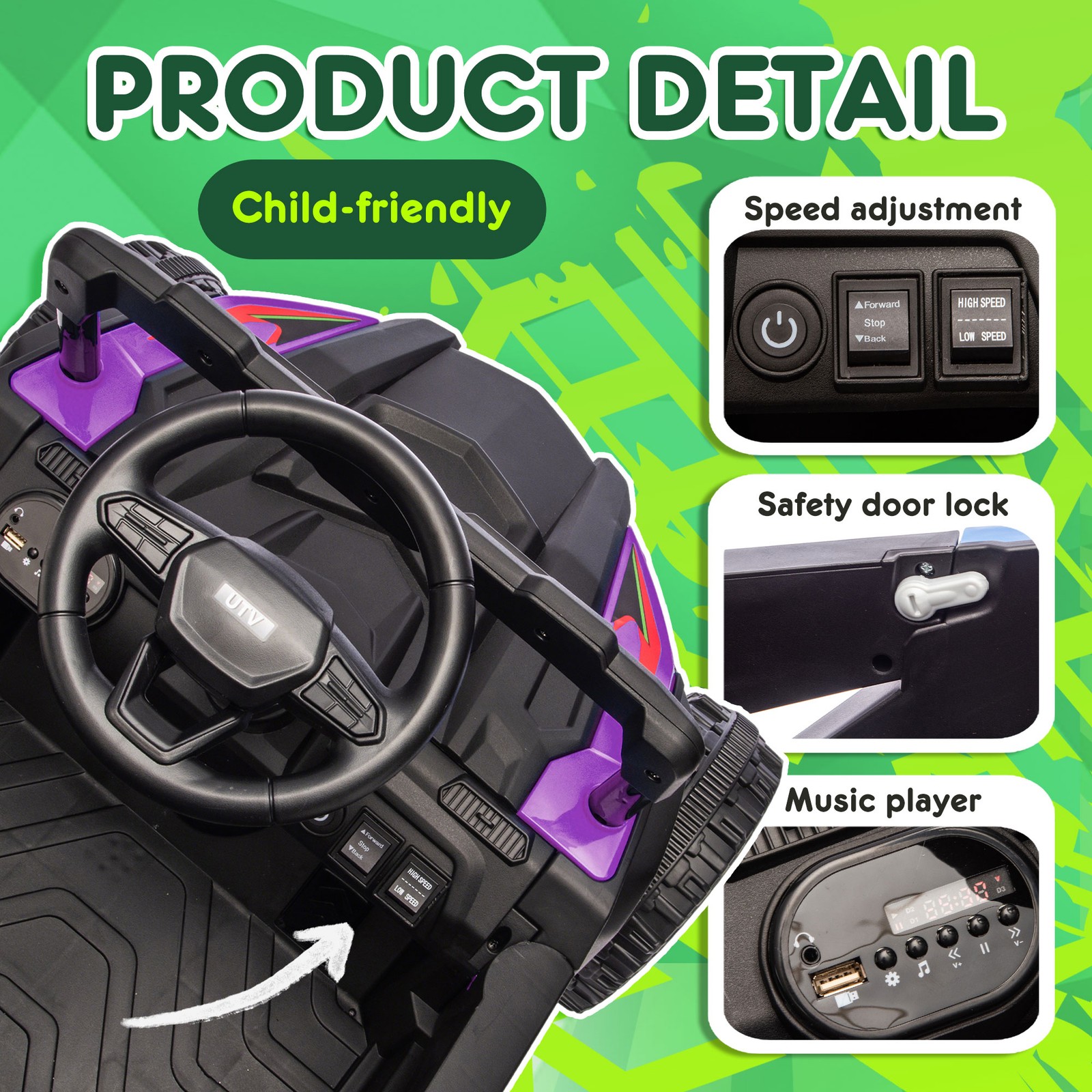 24V Kids ride on UTV W/ 2.4G PC,80W*2,Four-wheel suspension for Kids Aged 3-5