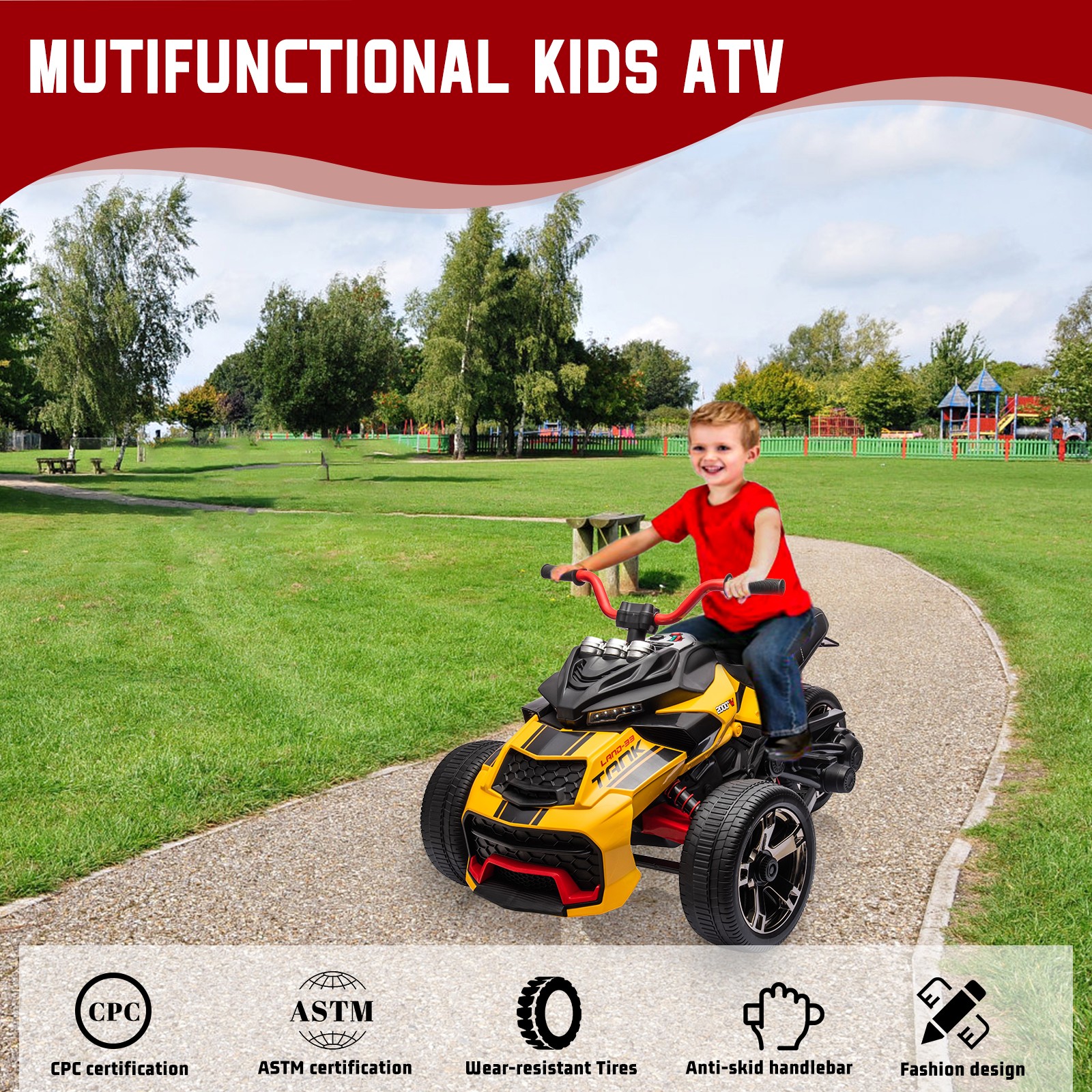 Kids Electric ATV 12V 7Ah Battery 55W Dual-Motor 7mph EVA Tires Outdoor Toy