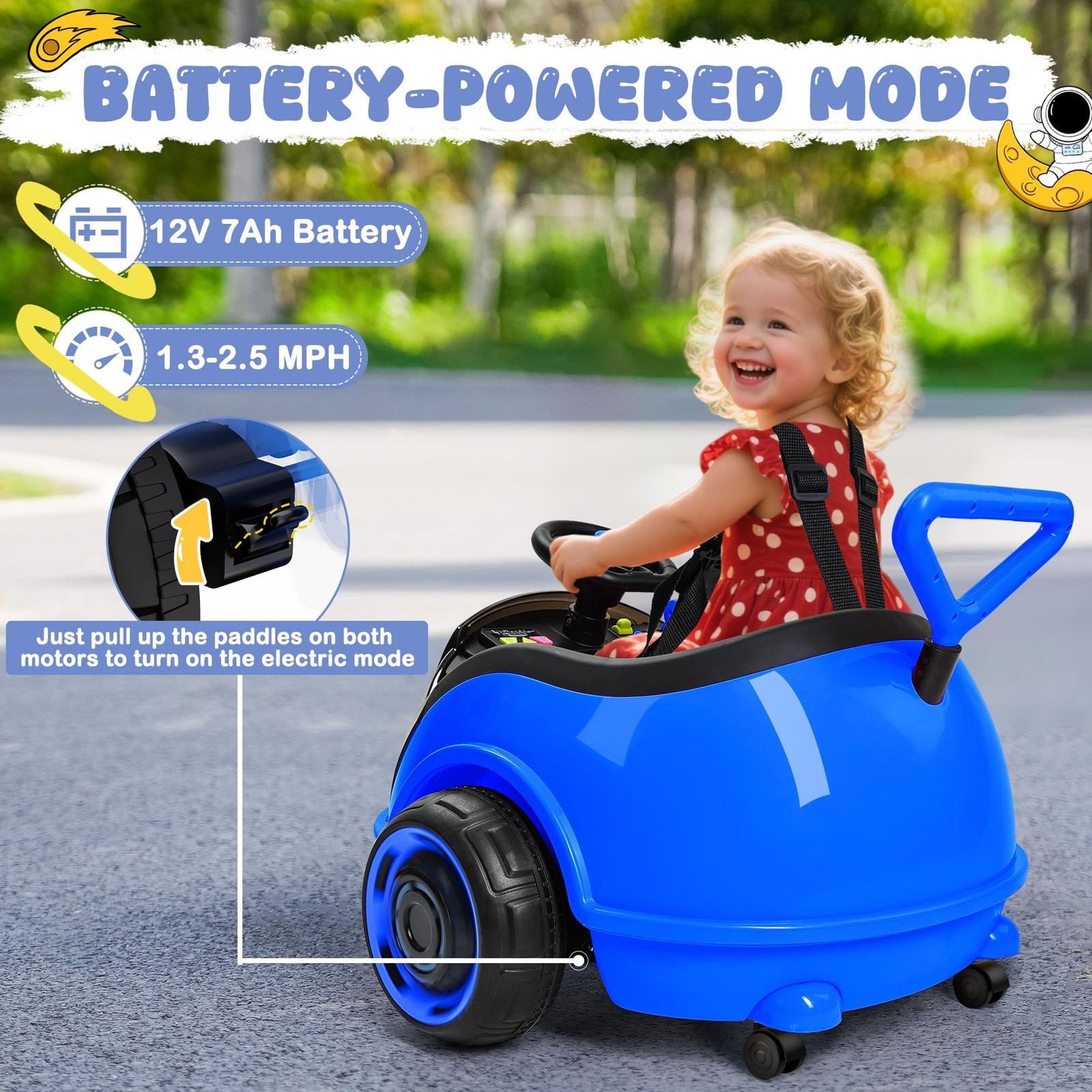 ANPABO 3-in-1 Electric Push Ride On Car, 12V Kids Ride On Toy w/Remote Contro…