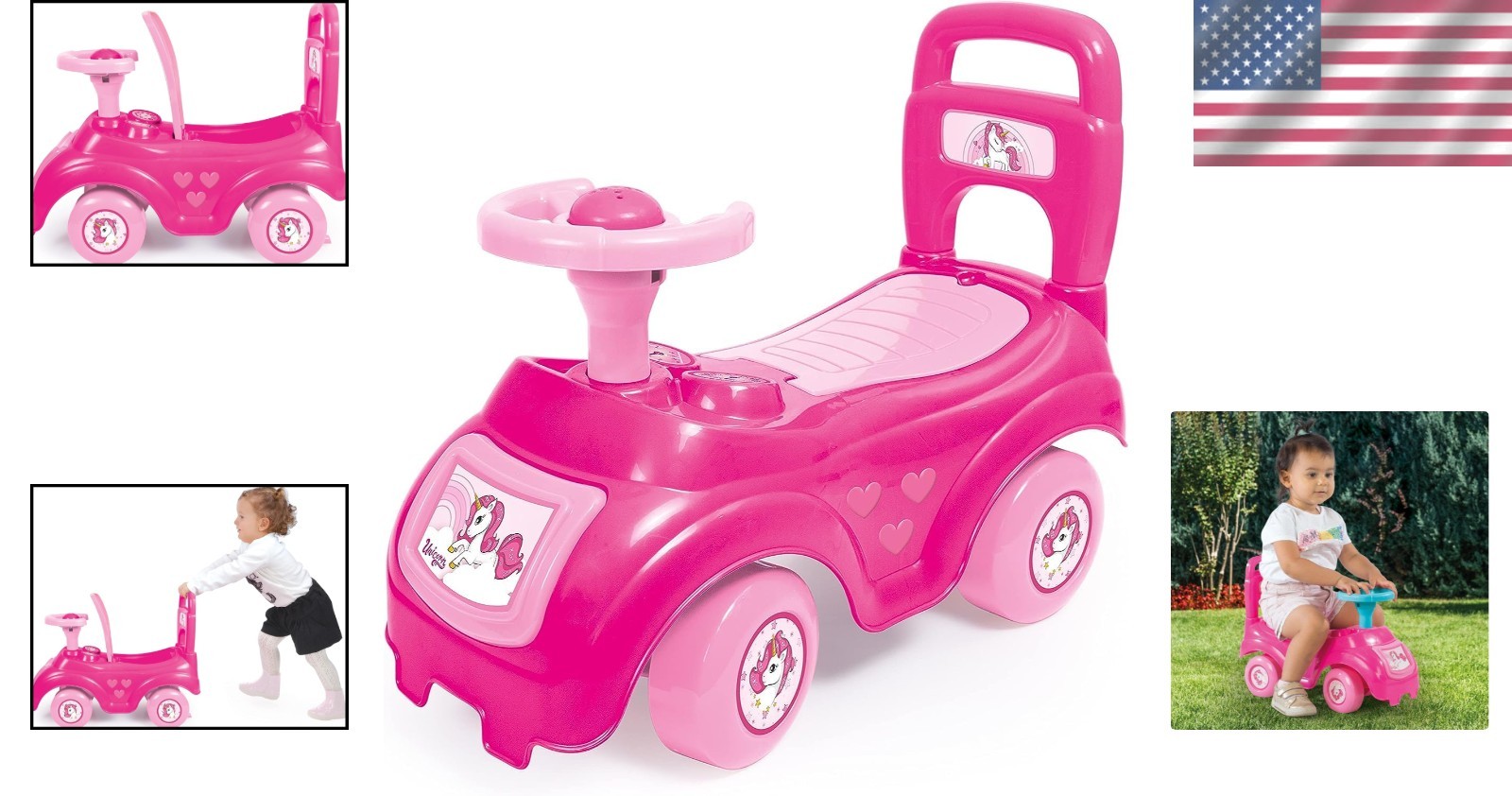 Foot-to-Floor Pink Unicorn Ride-On with Sound for Engaging Play – Ages 12mo+