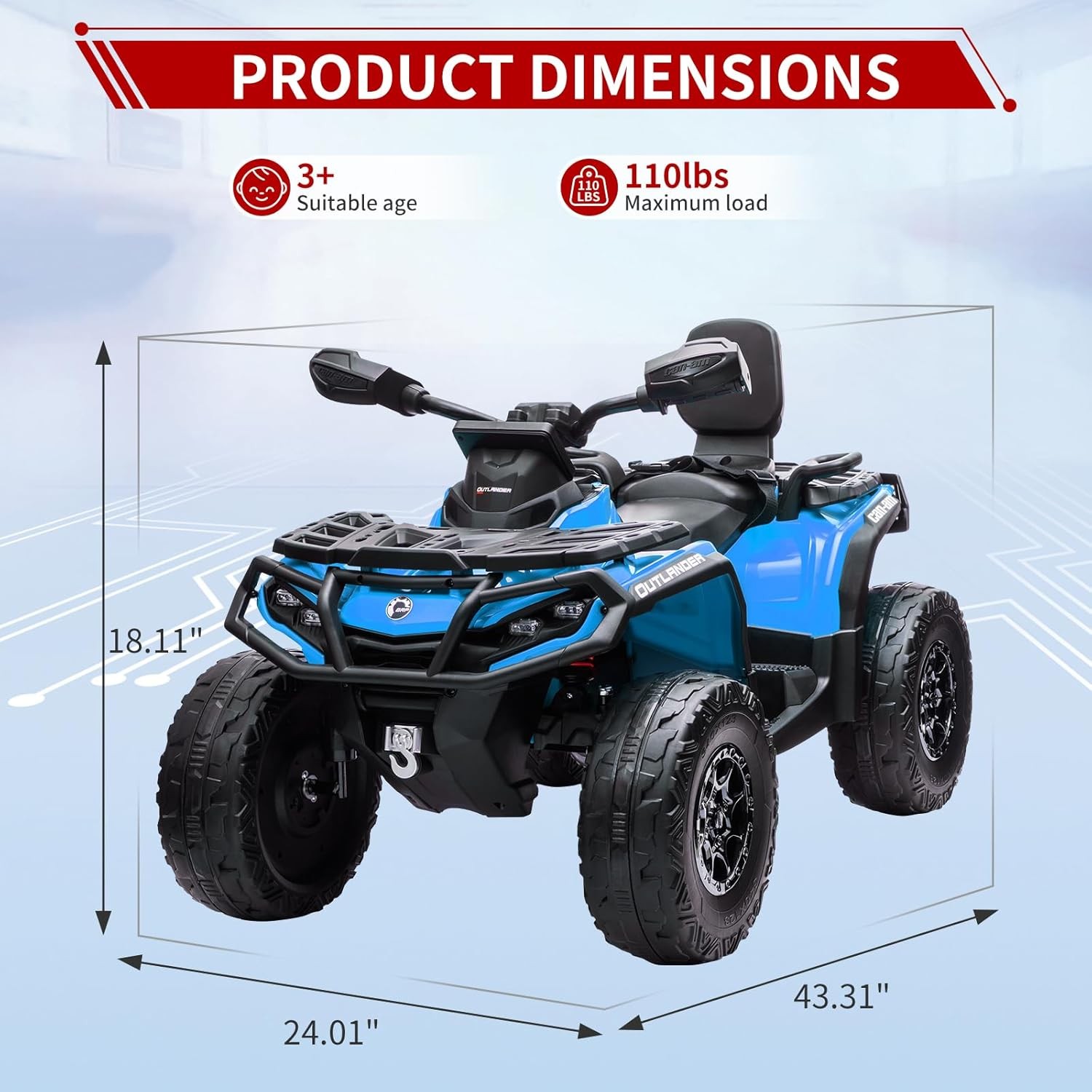 24V Electric ATV Ride On Toy Car for Kids 4-Wheel Quad w/ 3 Speeds LED