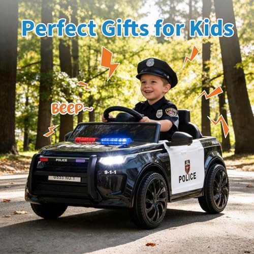 12V 4.5Ah Kids Electric Police Car Ride on with Remote Control, LED Black