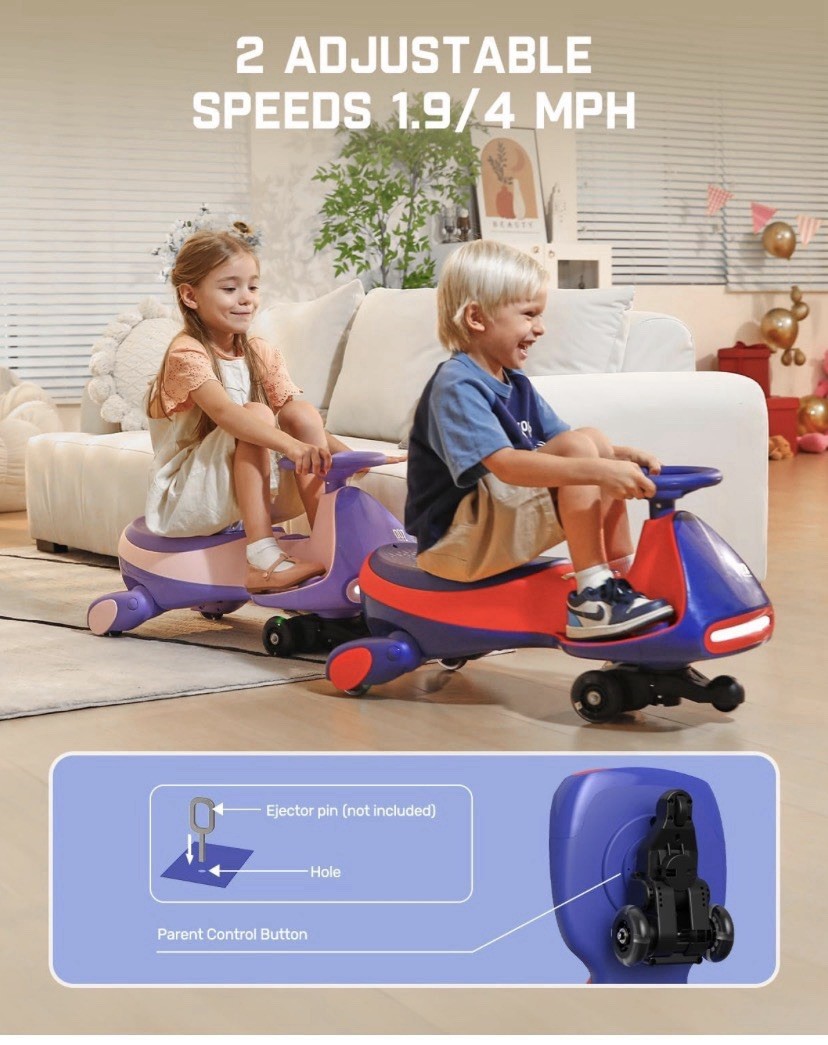 12V N7 Pro Electric Wiggle Car With Pedal Rechargeable Battery 2 In 1 Swing