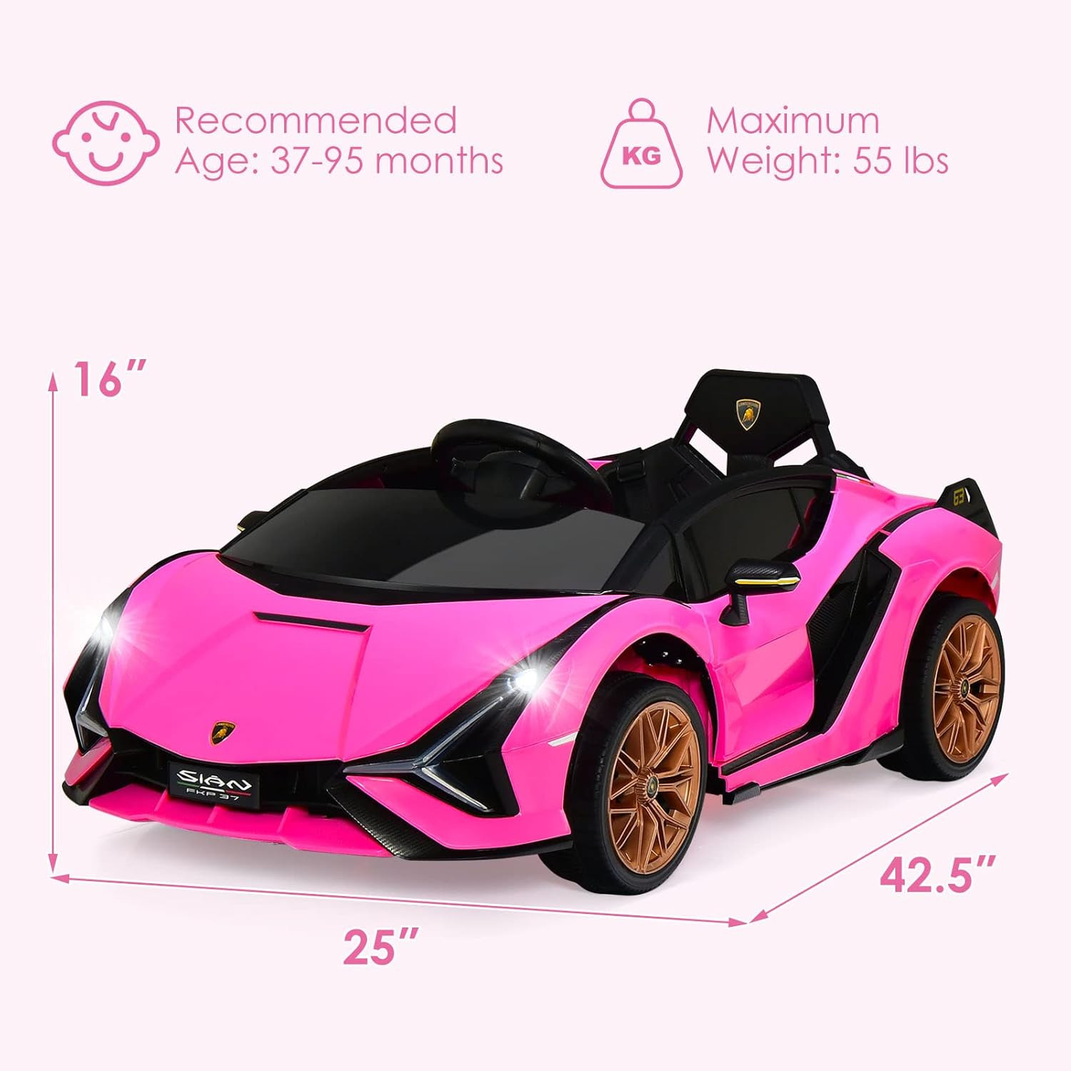Kids 12V Licensed Lamborghini SIAN Ride on Car, Electric Vehicle for Toddler wit