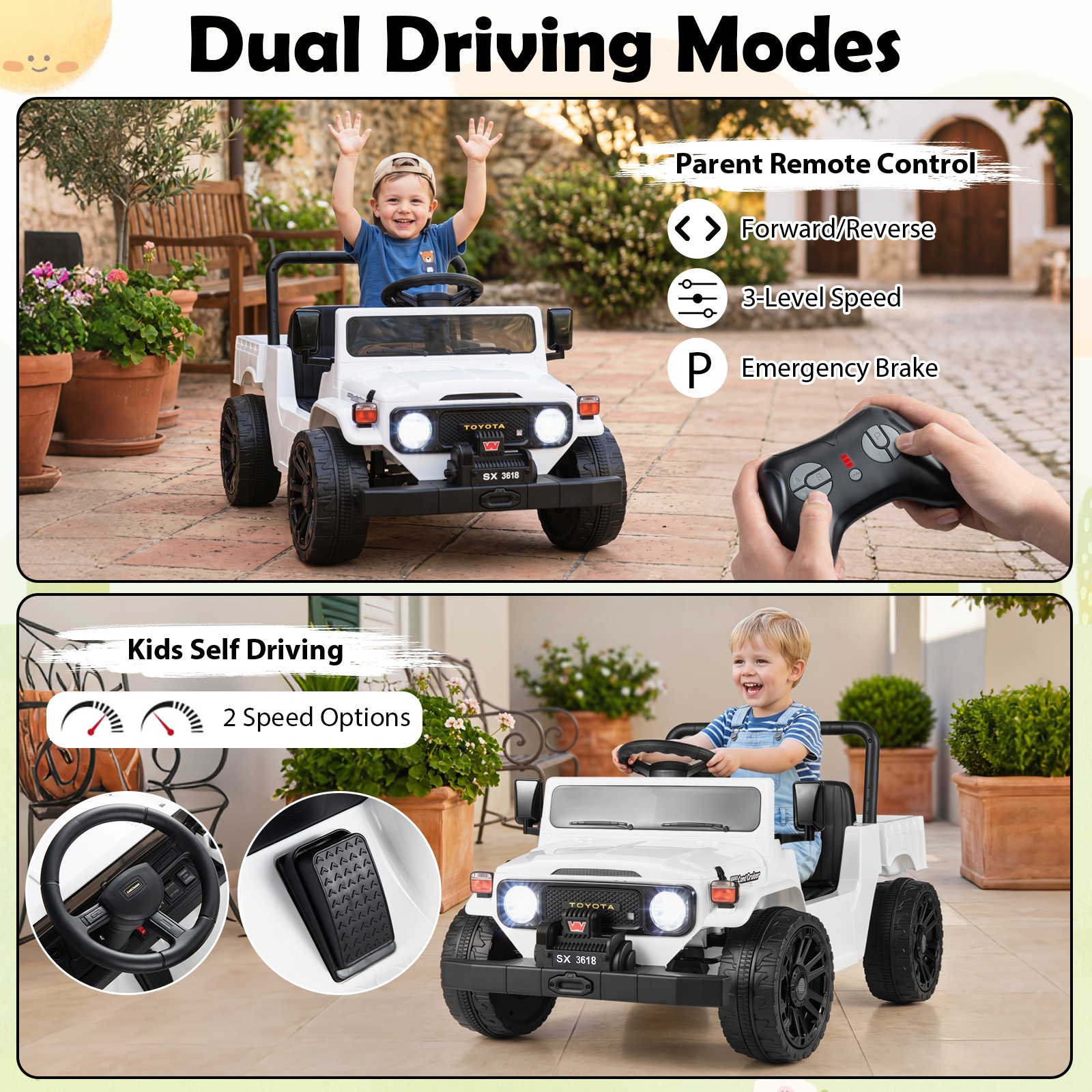 Licensed Toyota Ride On Truck w/Parent Remote Control, Spring Suspension, Light