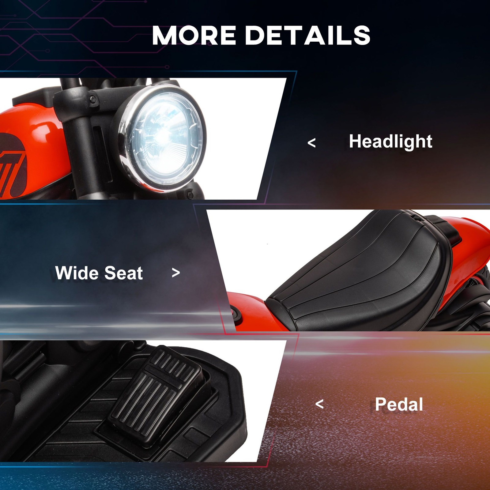 6V Motorcycle for Toddlers 30×16.5×22.5 in 55lb Load Red