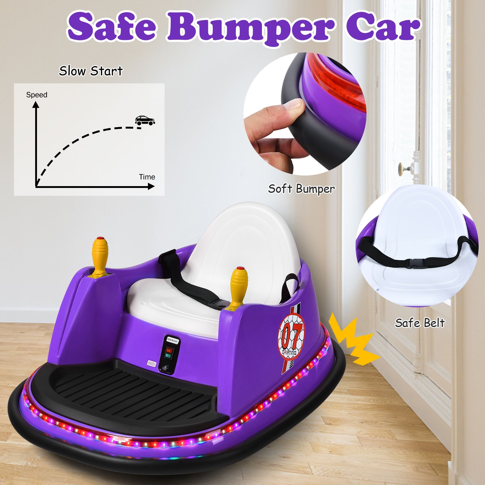 6V Vehicle 360° Spin Race Toy Kids Ride On Bumper Car w/ Remote Control Purple