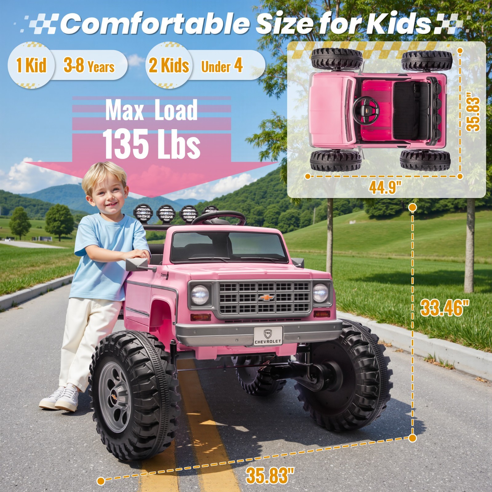 Chevrolet Cheyenne 24V Kids Electric Ride On Truck Remote Bluetooth USB LED Pink