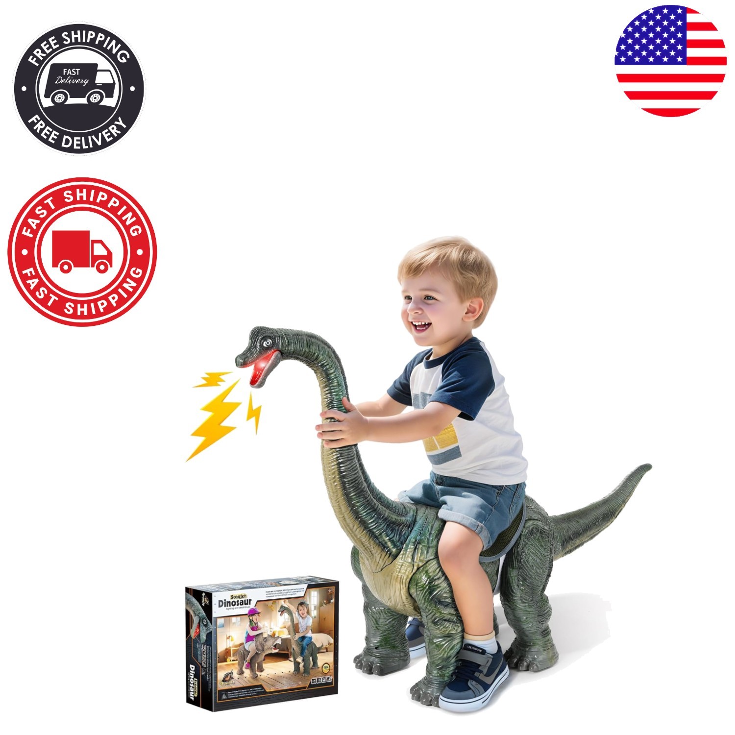 Realistic Brachiosaurus Ride-On Toy for Kids – Sound & Light Effects Included