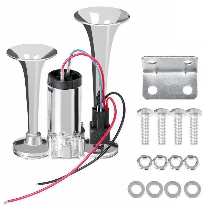 12V 600DB Car Air Horn Super Loud Dual Electric Kit With Compressor Silver