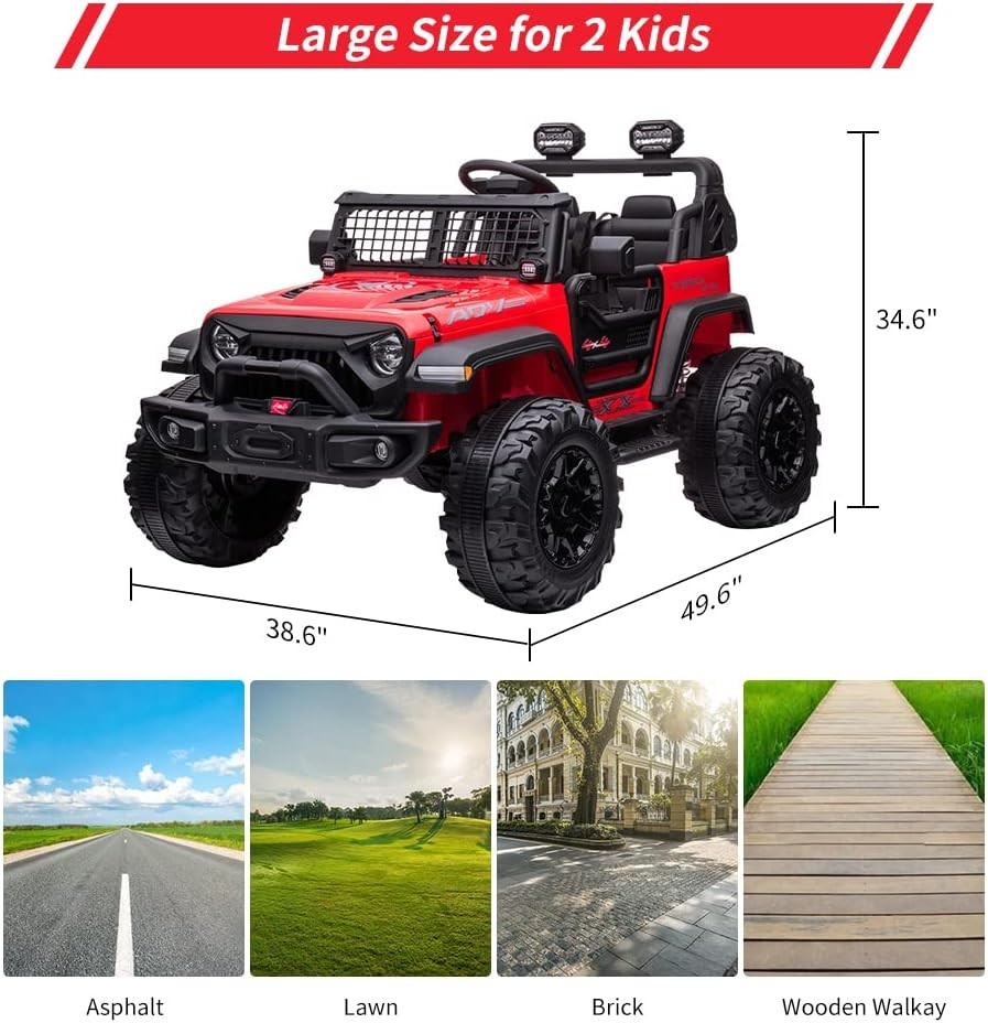 24V Kids Ride On Car 2 Seater w/ Remote Control 2x120W LED Lights Music FM 3+