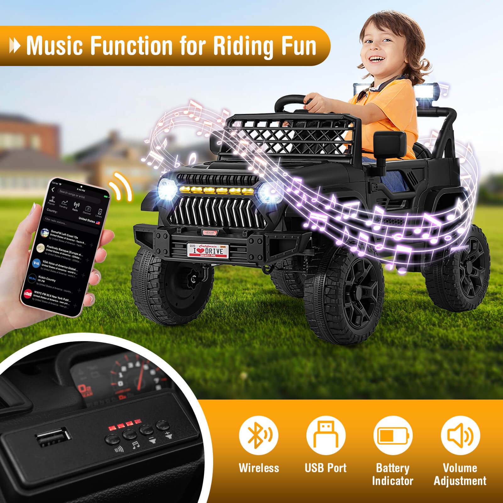 12V Kids Ride on Truck Car Battery Powered Toddler Electric Vehicle w/ 3 Speeds