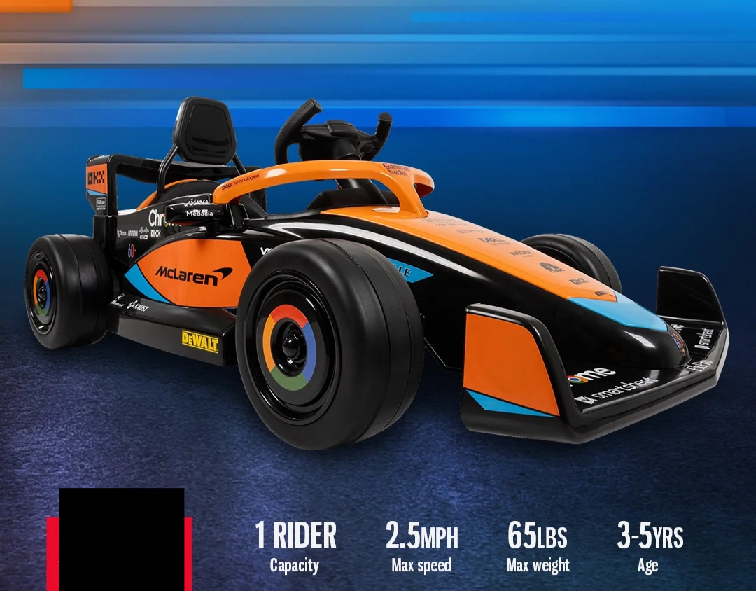 McLaren F1 Race Car 12V Battery-Powered Vehicle w/ Remote, Ages 3+
