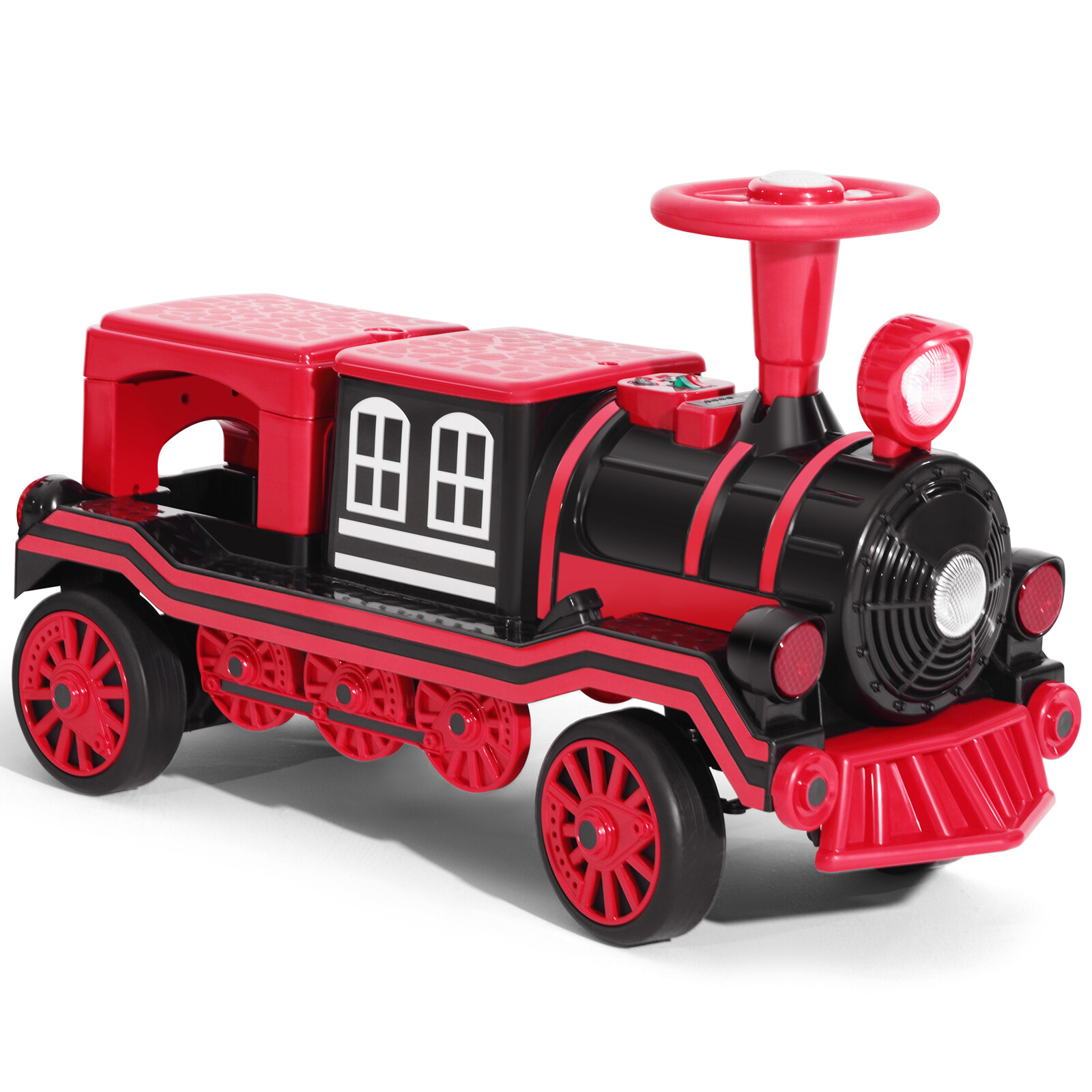 Large 2-Seater Red 12V Battery Kids Ride On Train w/2 Speed,Music,Lights,Storage