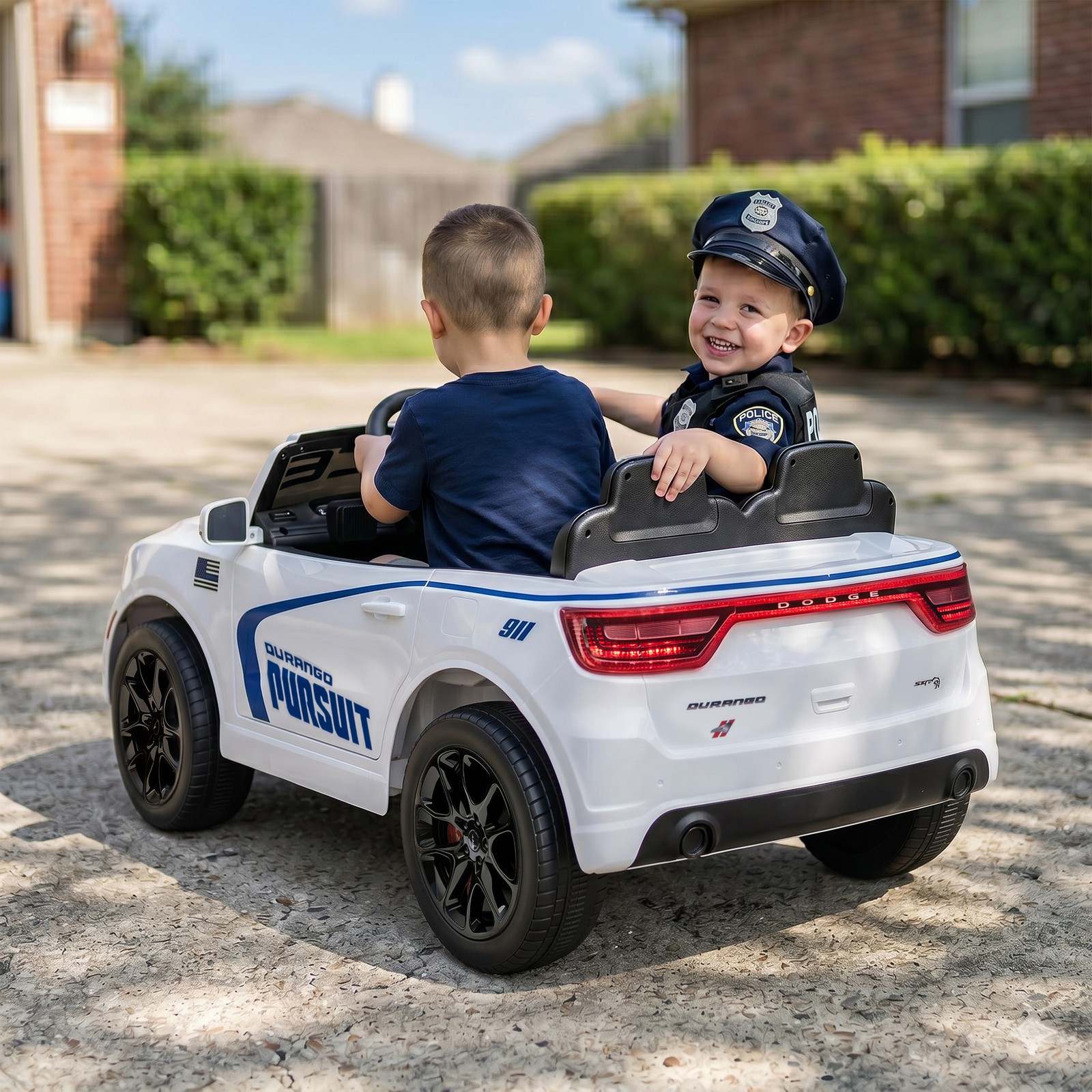 Qaba 12V Licensed Dodge Ride On Police Car with 2 Seater for Age 3-6, White