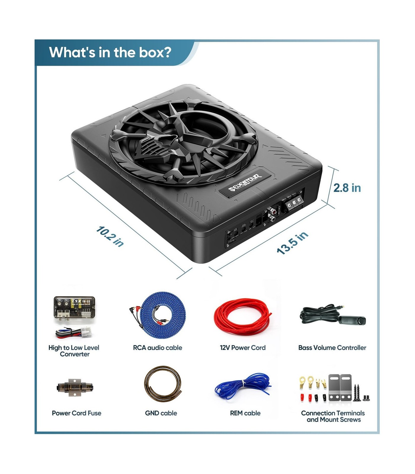 10″ 1200W Slim Under Seat Powered Car Subwoofer, Car/Truck Audio Sub Built in…