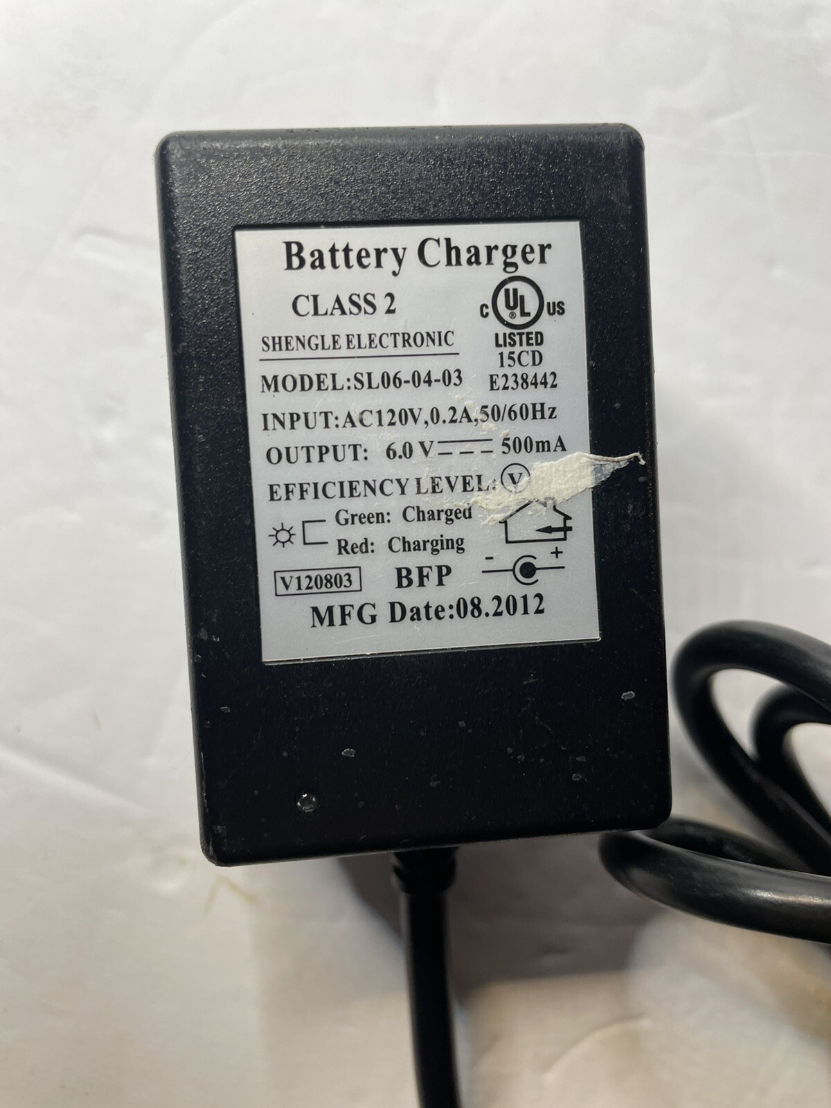 Shengle Electronic SL06-04-03 Battery Charger Kid Trax Motion Trends 6V .2A