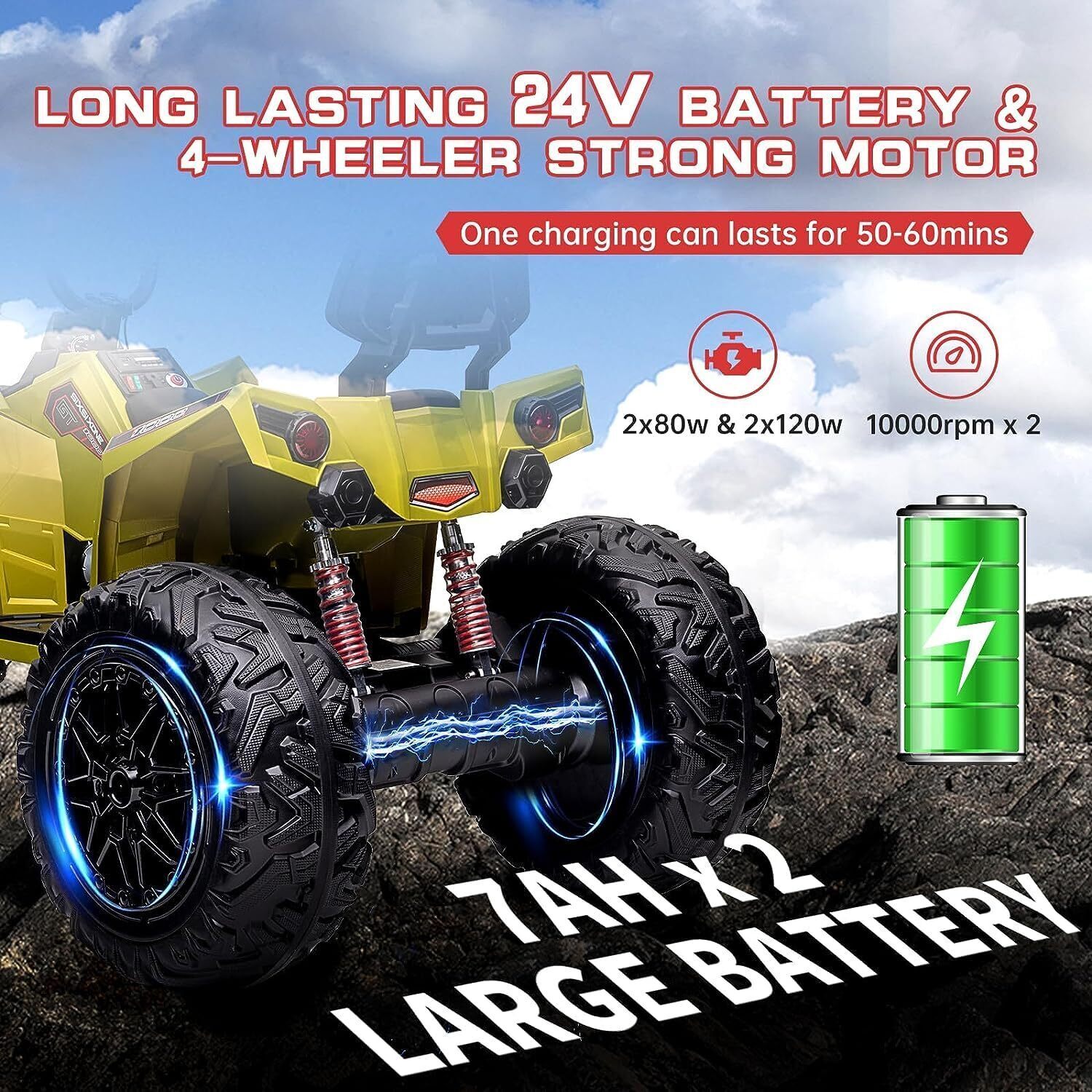 24V Kids ATV 4 Wheeler Quad Car Off-road Ride on Toy 5 mph Max-speed w/ LED Ligh