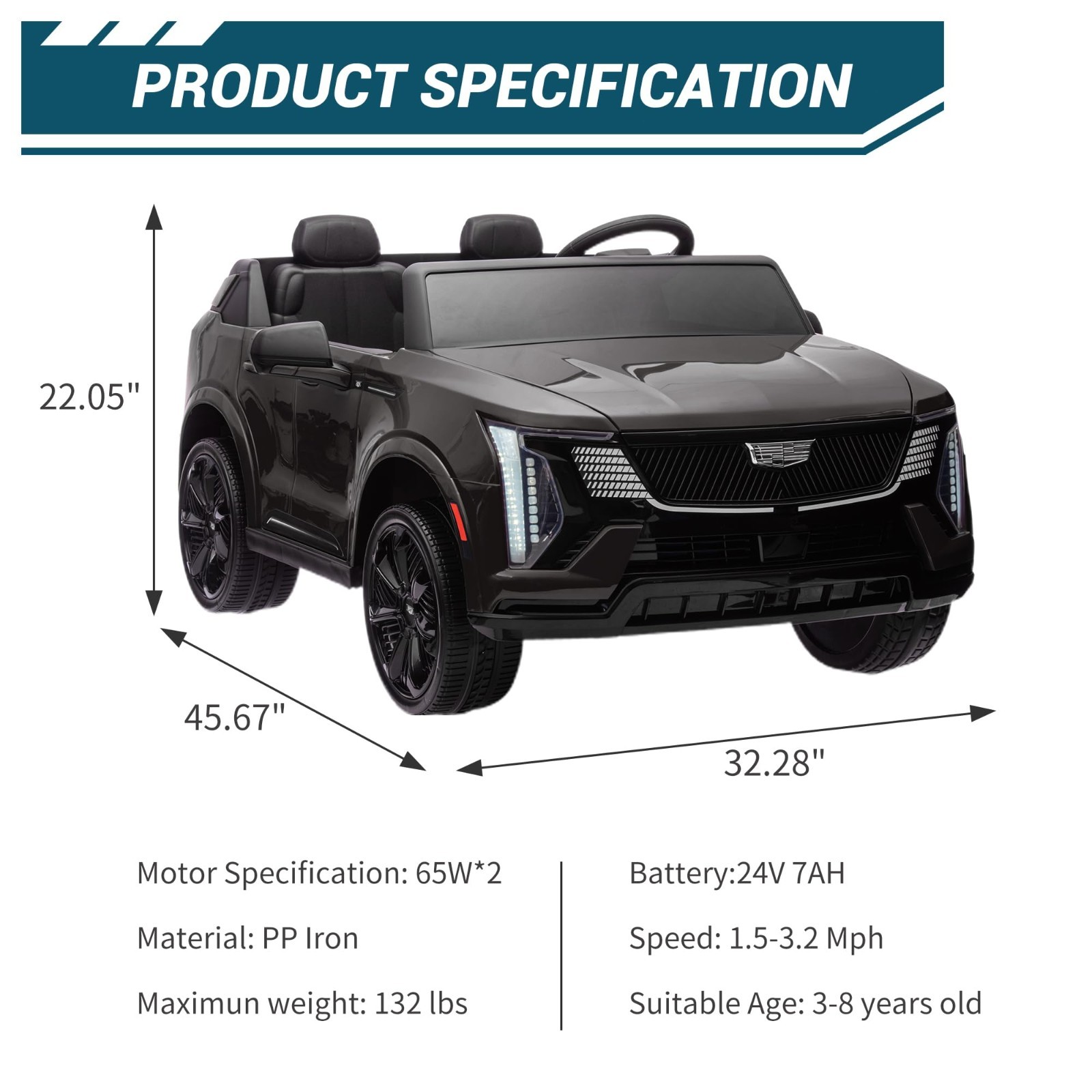 24V Ride On Car Licensed Cadillac Battery Powered Music LED Lights For Boys Girl