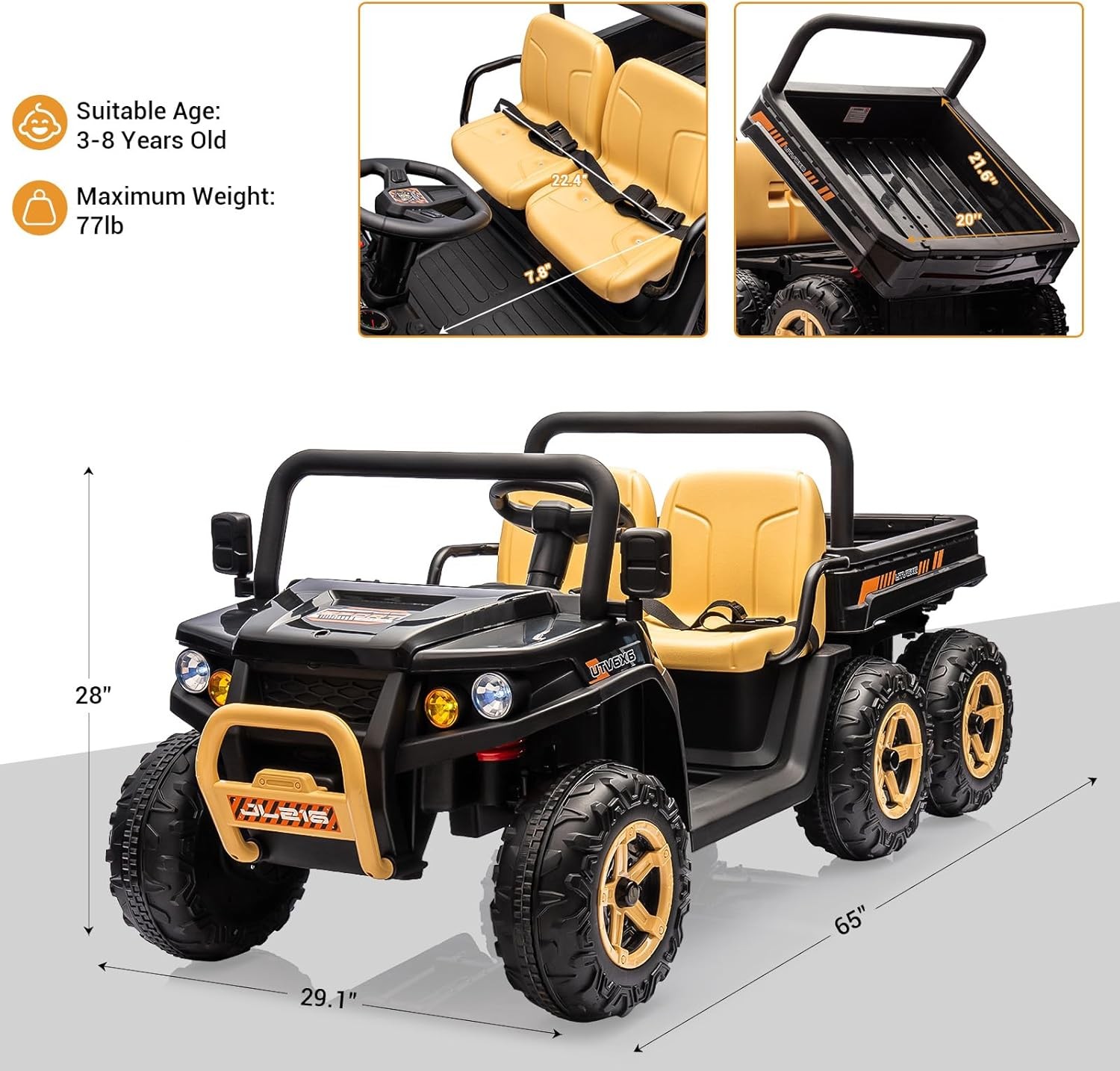 Kids 24V Ride On Dump Truck UTV Electric Ride On Car Toys Vehicles w/ Dump Bed