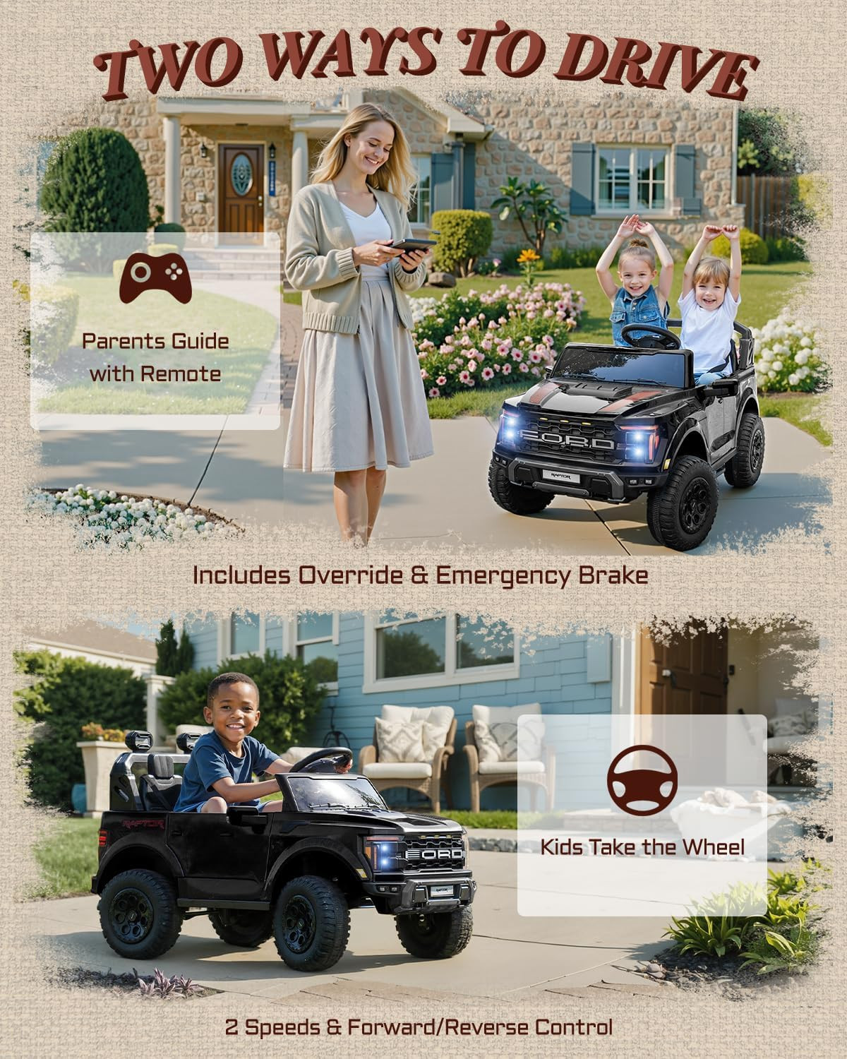 24V Ride on Toys for Big Kids, Licensed Ford F-150 Raptor 2 Seater Kids Ride on