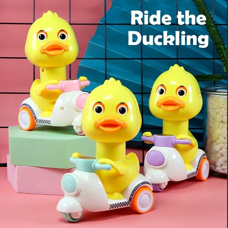 1 Pc Cute Duck Press Car Baby Toy Manual Push Free Rotation Head Mini Car