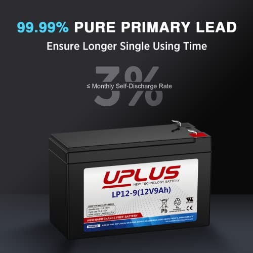 UPLUS LP12-9.0 12V 9Ah Rechargeable AGM Battery, SLA LP12-9.0 (12V 9Ah)