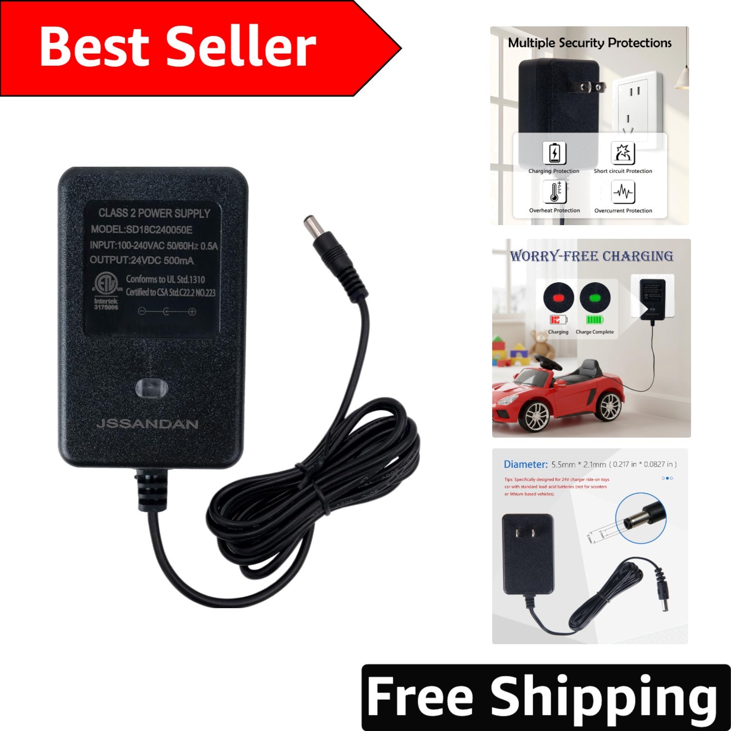 24V Kids Battery Charger for Ride-On Toys – Reliable Power with Indicator Light