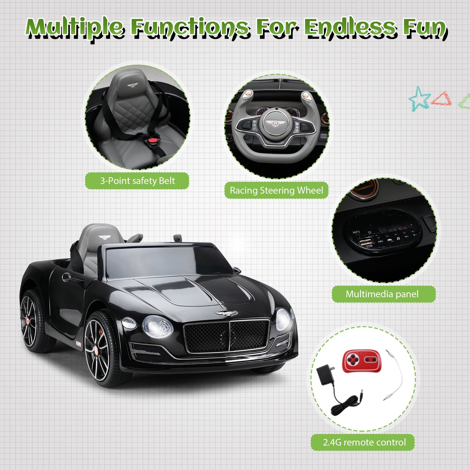 12V Bentley EXP12 Kids Electric Ride on Car Battery Powered Remote Control Music