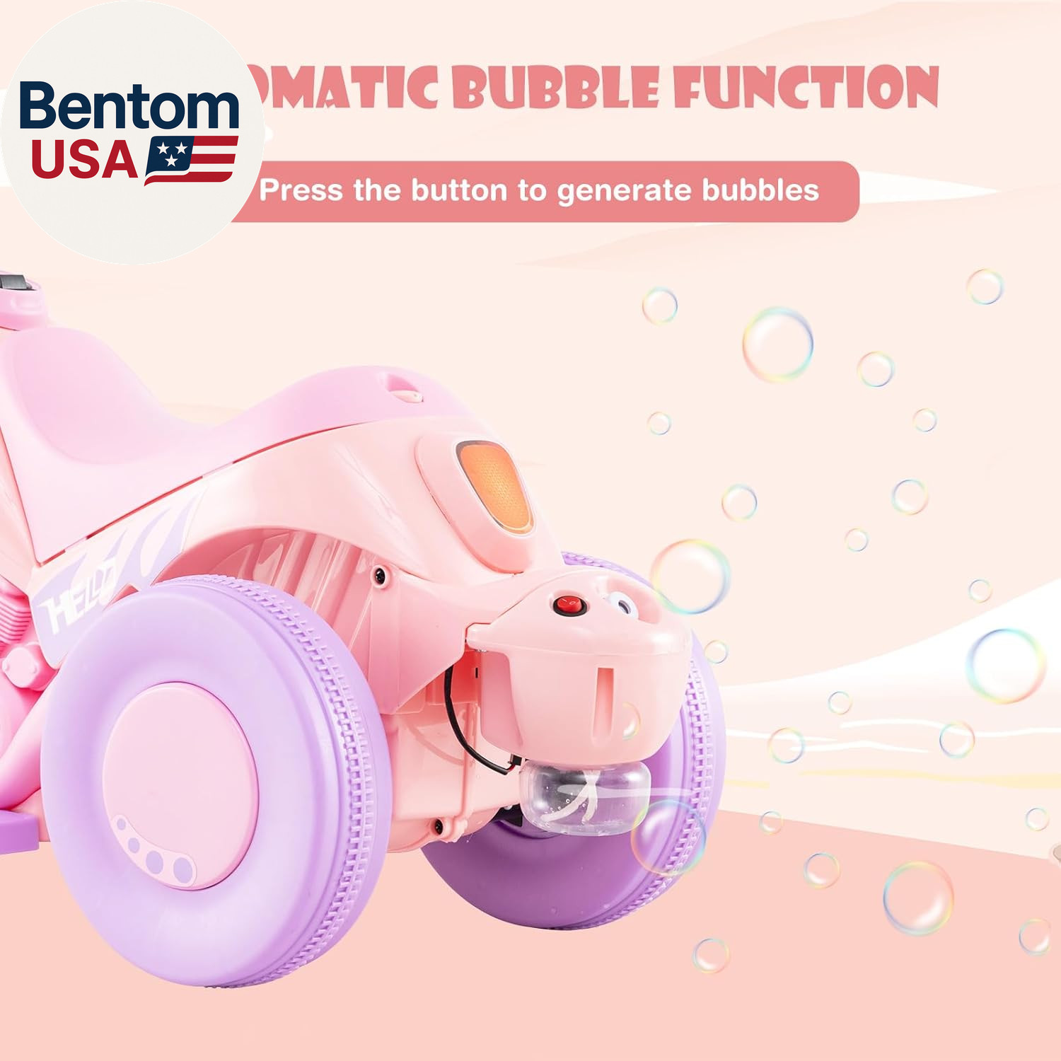 Kids Motorcycle, 6V Electric Ride on Car with Automatic Bubble Function, Foot Pe