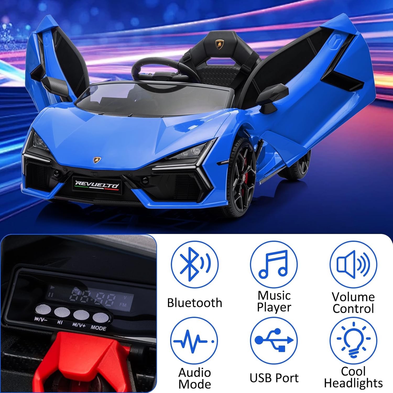Kids 12V Battery Electric Ride On Car Toy with Remote Control LED Light