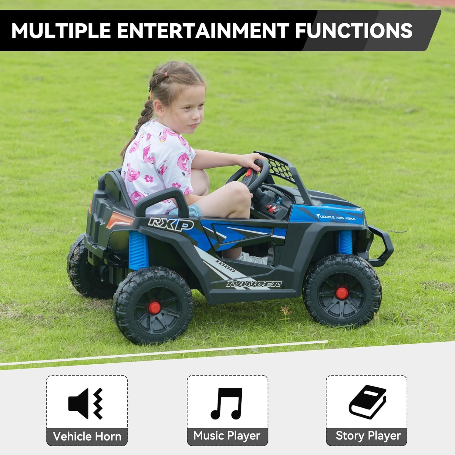 TOBBI 12V Kids Ride on Car, Electric Off-Road UTV Truck w/Headlights Music Horn