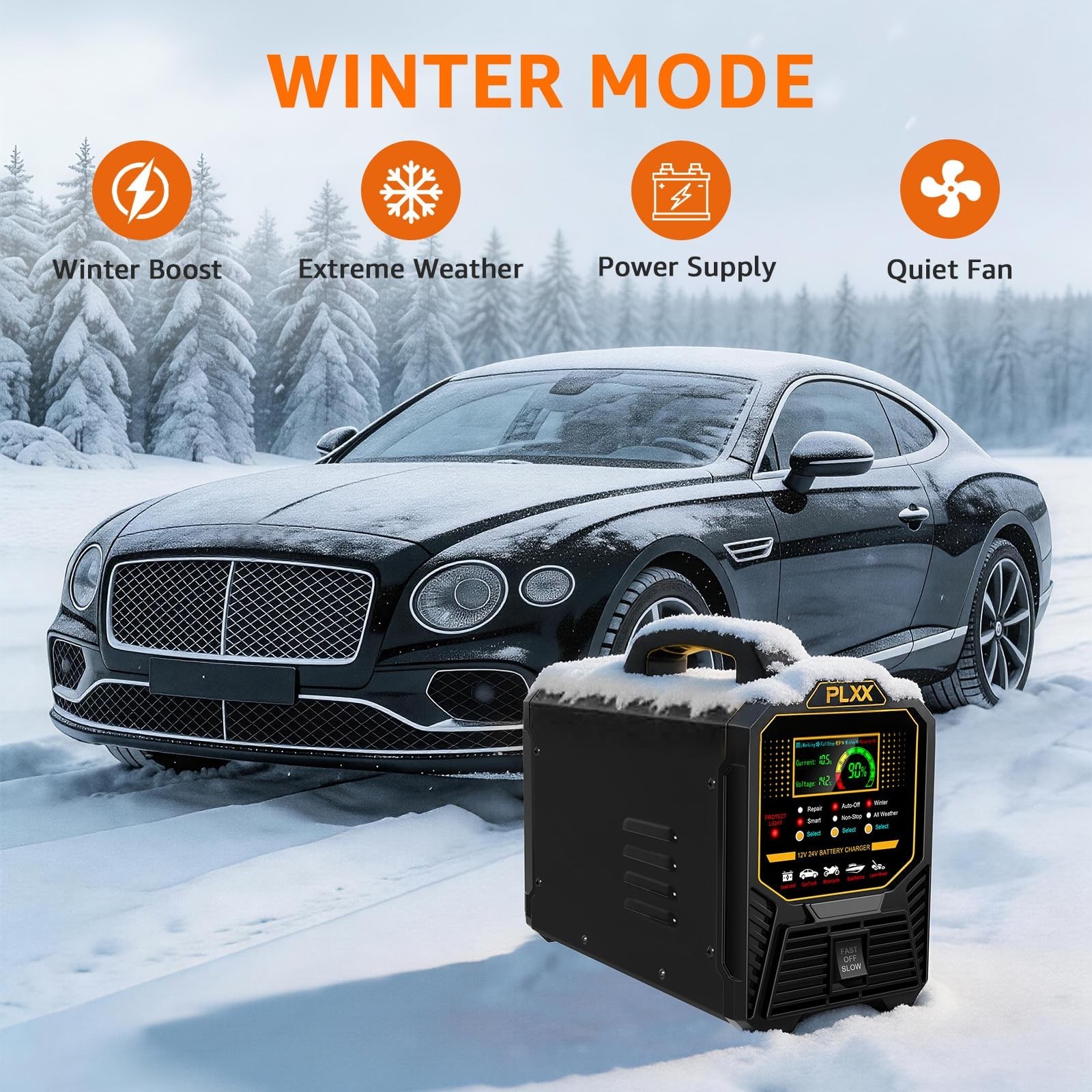 PLXX 12V 24V 0-15A Automatic Car Battery Charger Heavy Duty, Smart Trickle Ch…