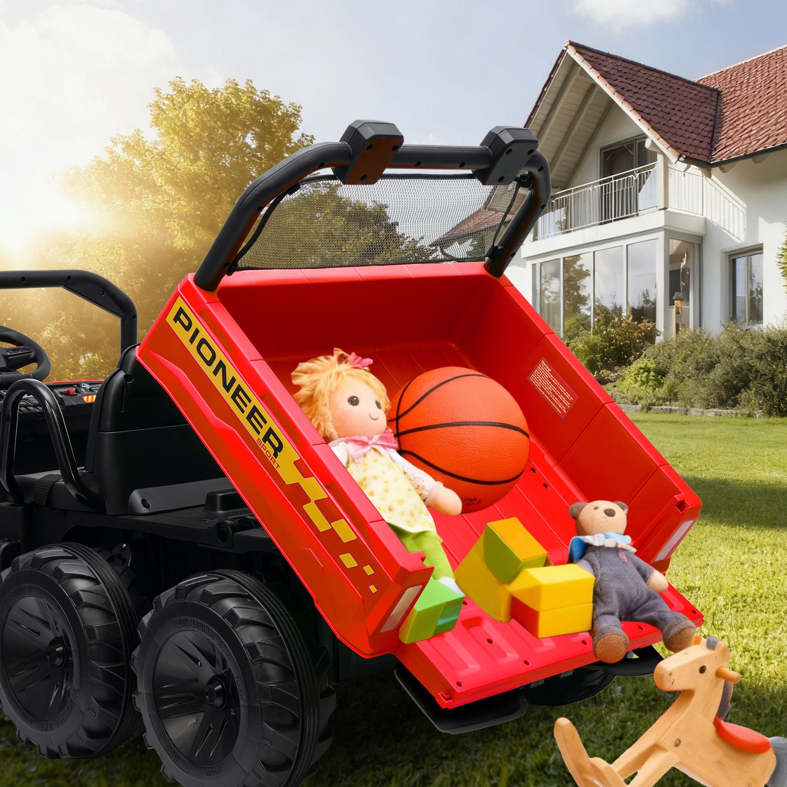 24V Ride on Dump Truck Car w/ Remote Control 2 Seater 4WD 6-Wheels Ride On Toy