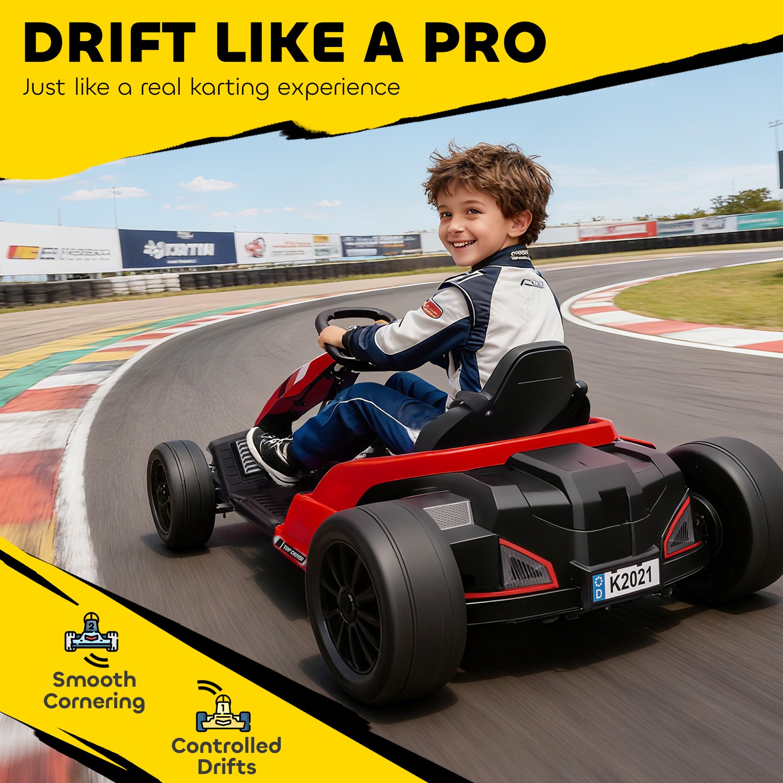 24V Electric Go Kart with Dual 150W Motors, Adjustable Seat, Slow Start, Red