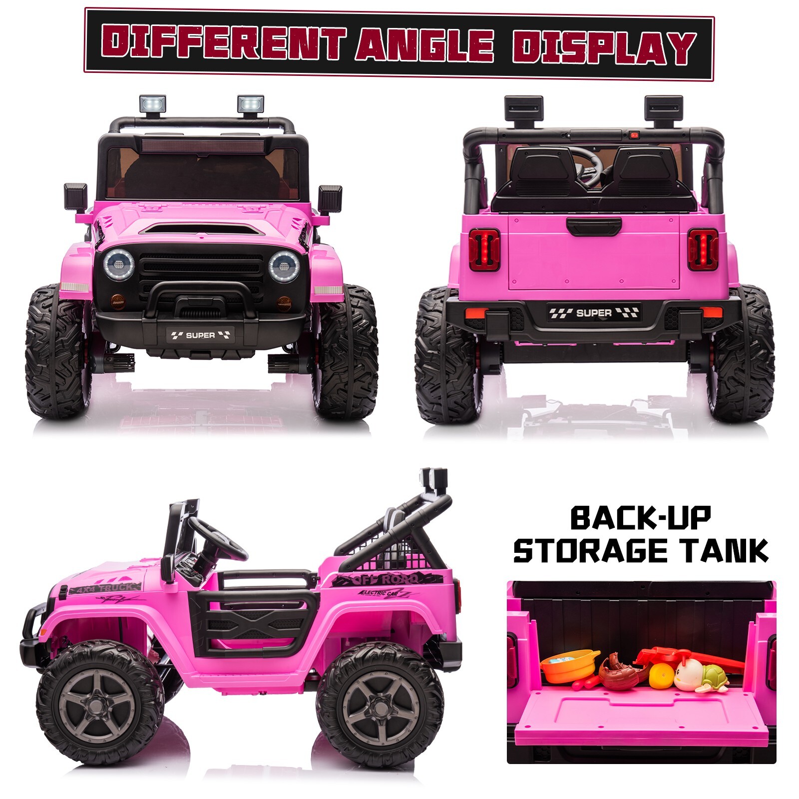 ZEOPHOL Kid Electric Ride On Truck Car 24V 9AH Battery Power Car 4WD/2WD Purple